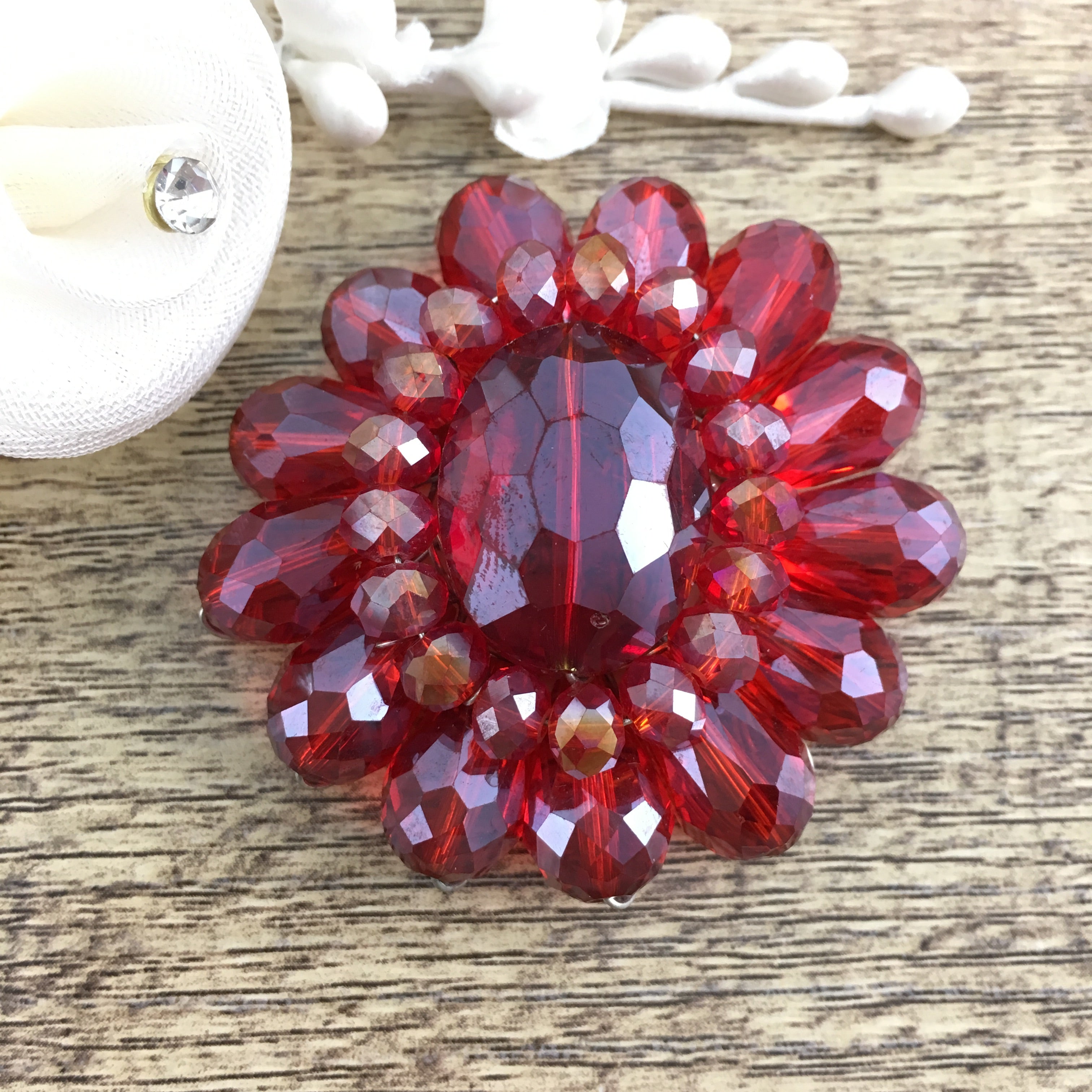 Flower Shape Burgundy Glass Bead Brooch Pin | Bellaire Wholesale