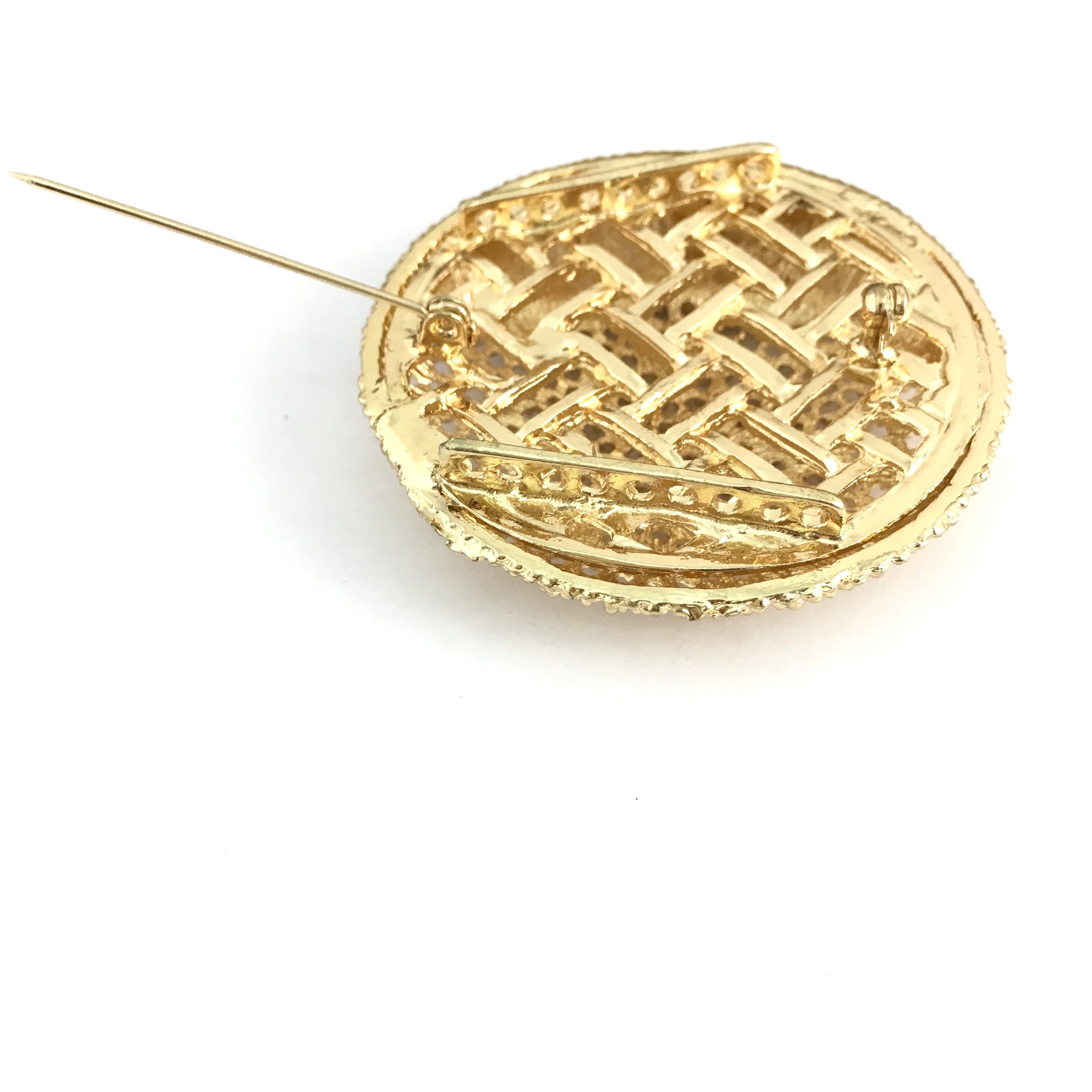 Filigree Round Brooch Pin Gold with Red Stones | Bellaire Wholesale