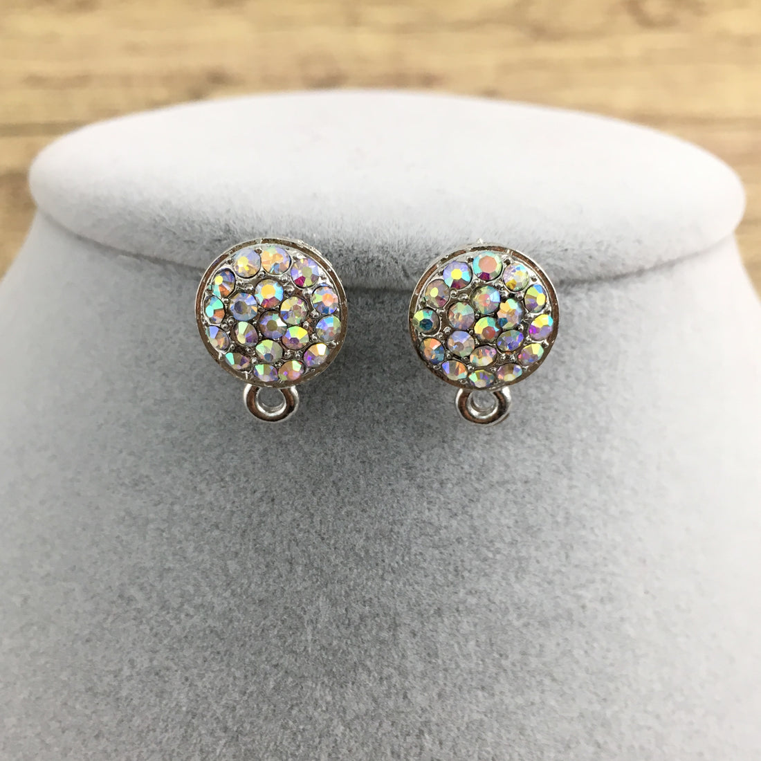 Rhodium Earring Post with AB Stones | Bellaire Wholesale