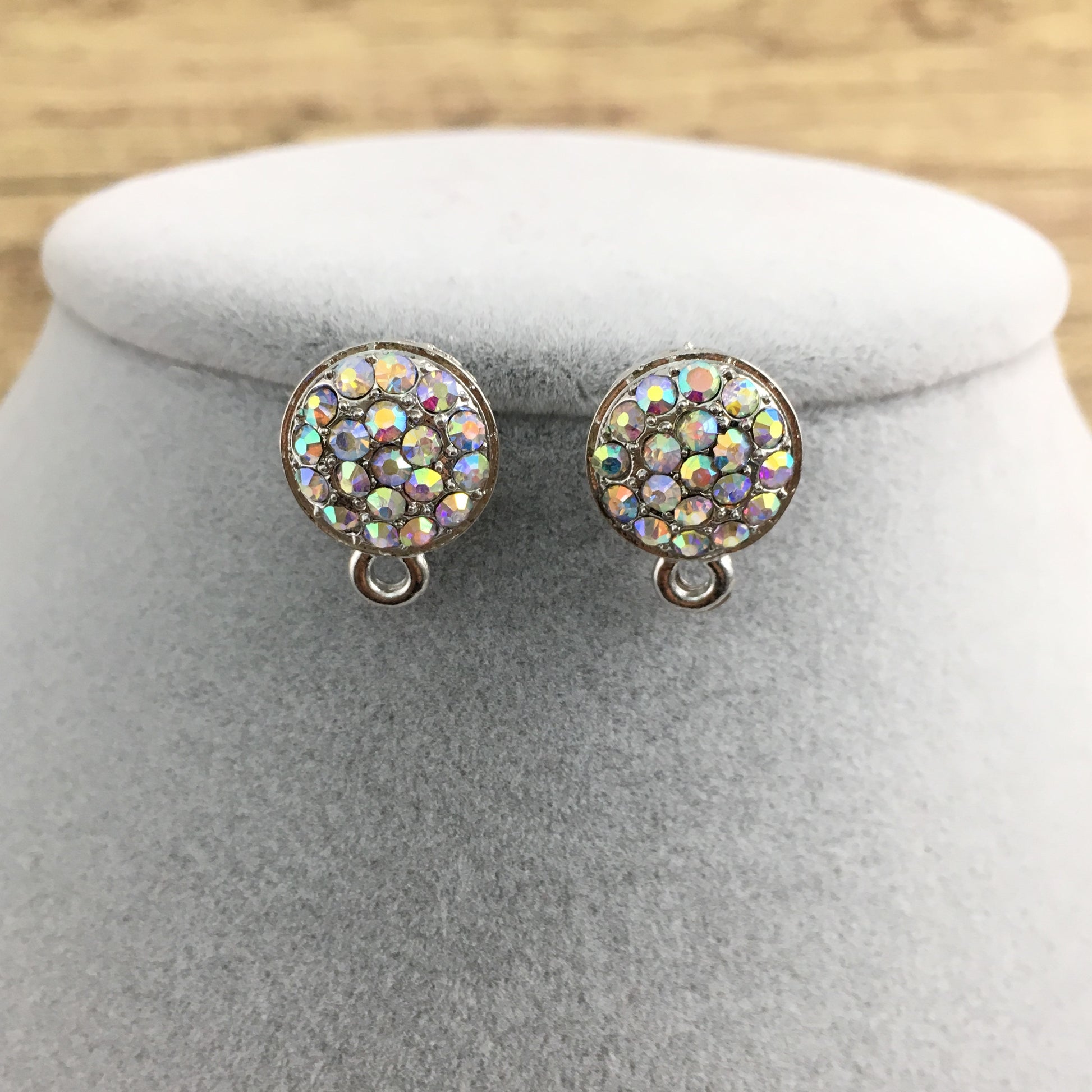 Rhodium Earring Post with AB Stones | Bellaire Wholesale