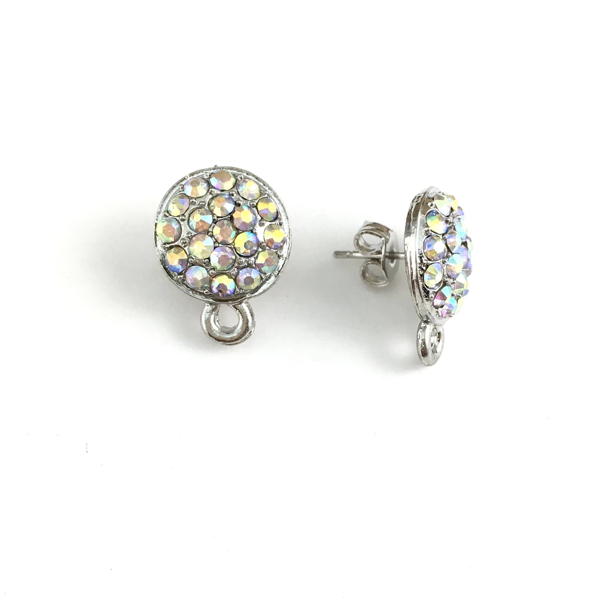 Rhodium Earring Post with AB Stones | Bellaire Wholesale