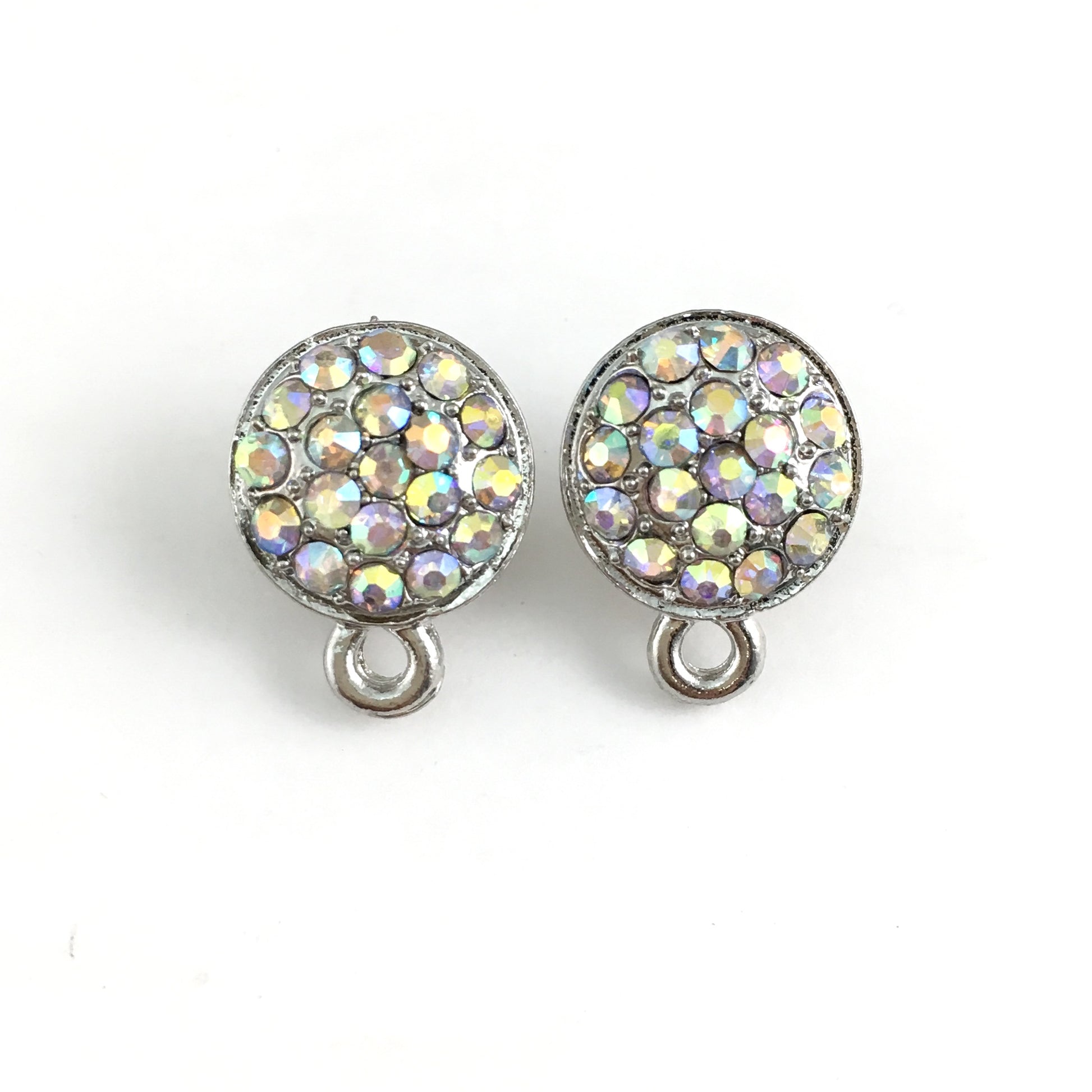 Rhodium Earring Post with AB Stones | Bellaire Wholesale