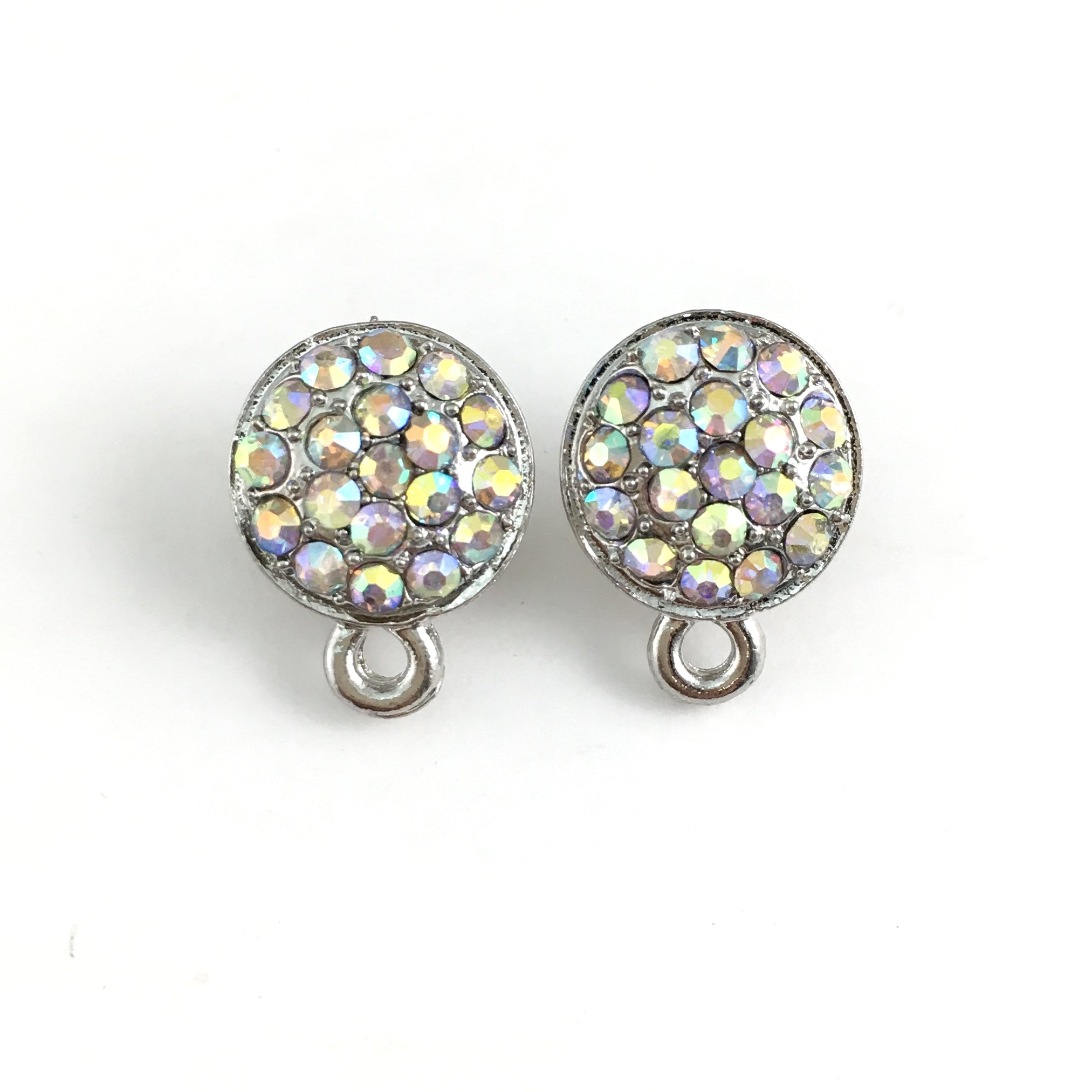 Rhodium Earring Post with AB Stones | Bellaire Wholesale