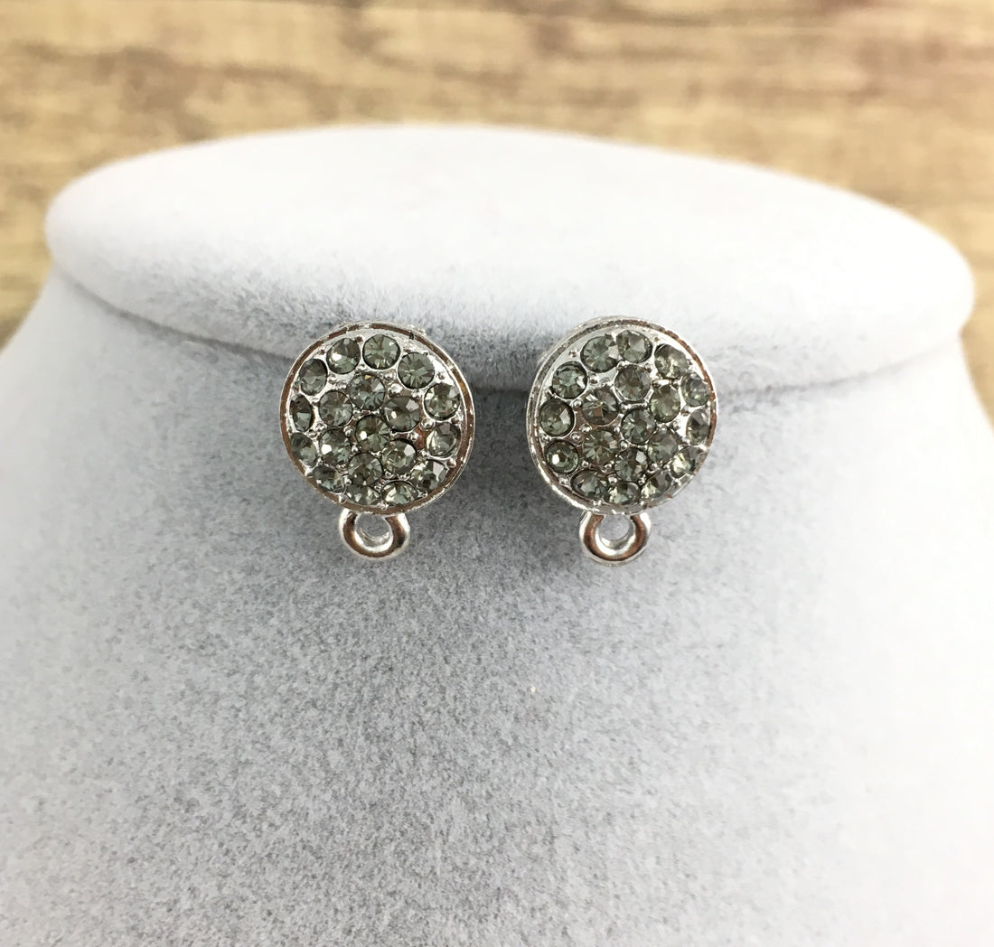 Rhodium Earring Post with Black Diamond Stones | Bellaire Wholesale