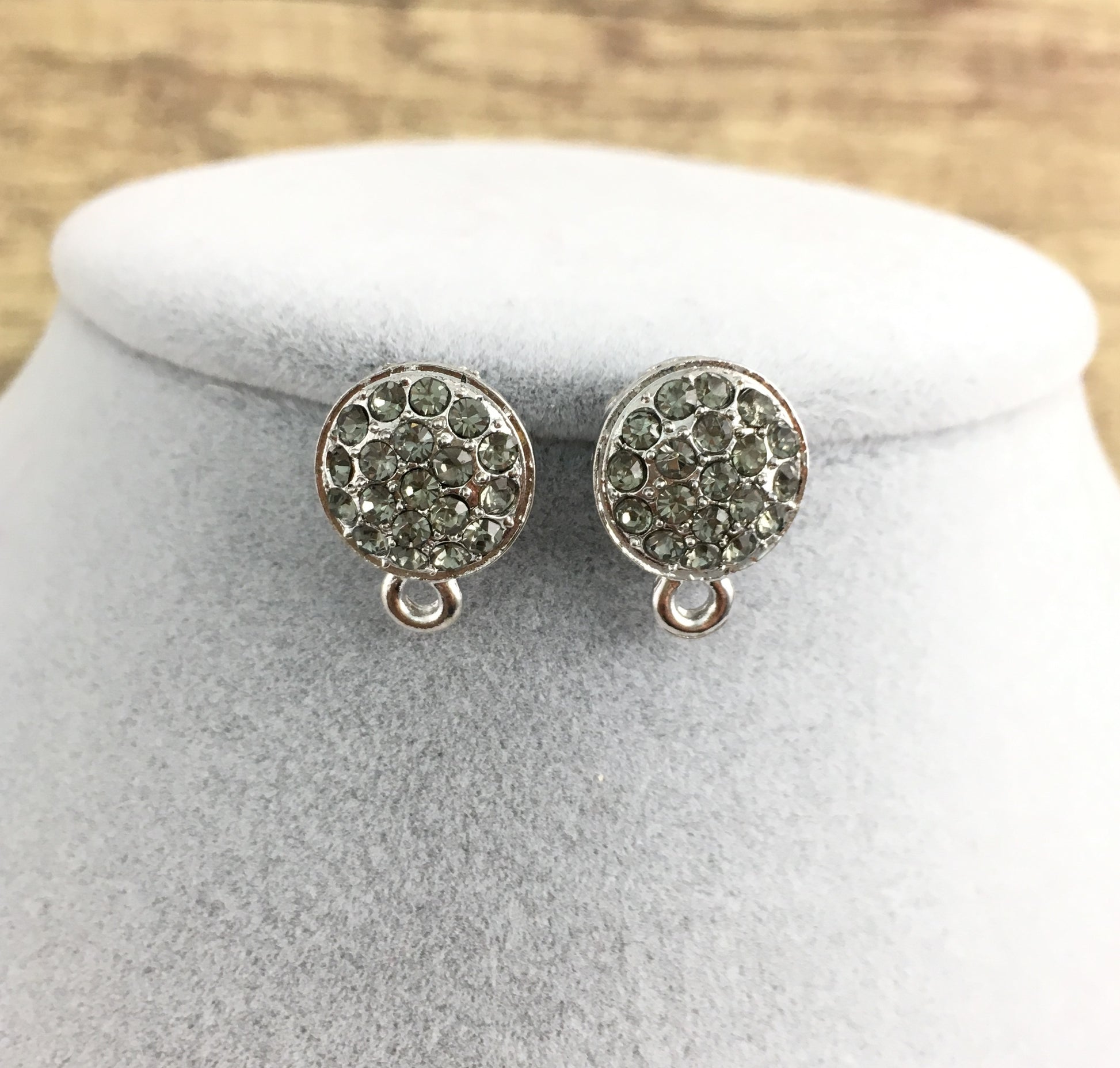 Rhodium Earring Post with Black Diamond Stones | Bellaire Wholesale