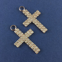 Two Row Small Rhinestone Rose Gold Cross Charm | Bellaire Wholesale