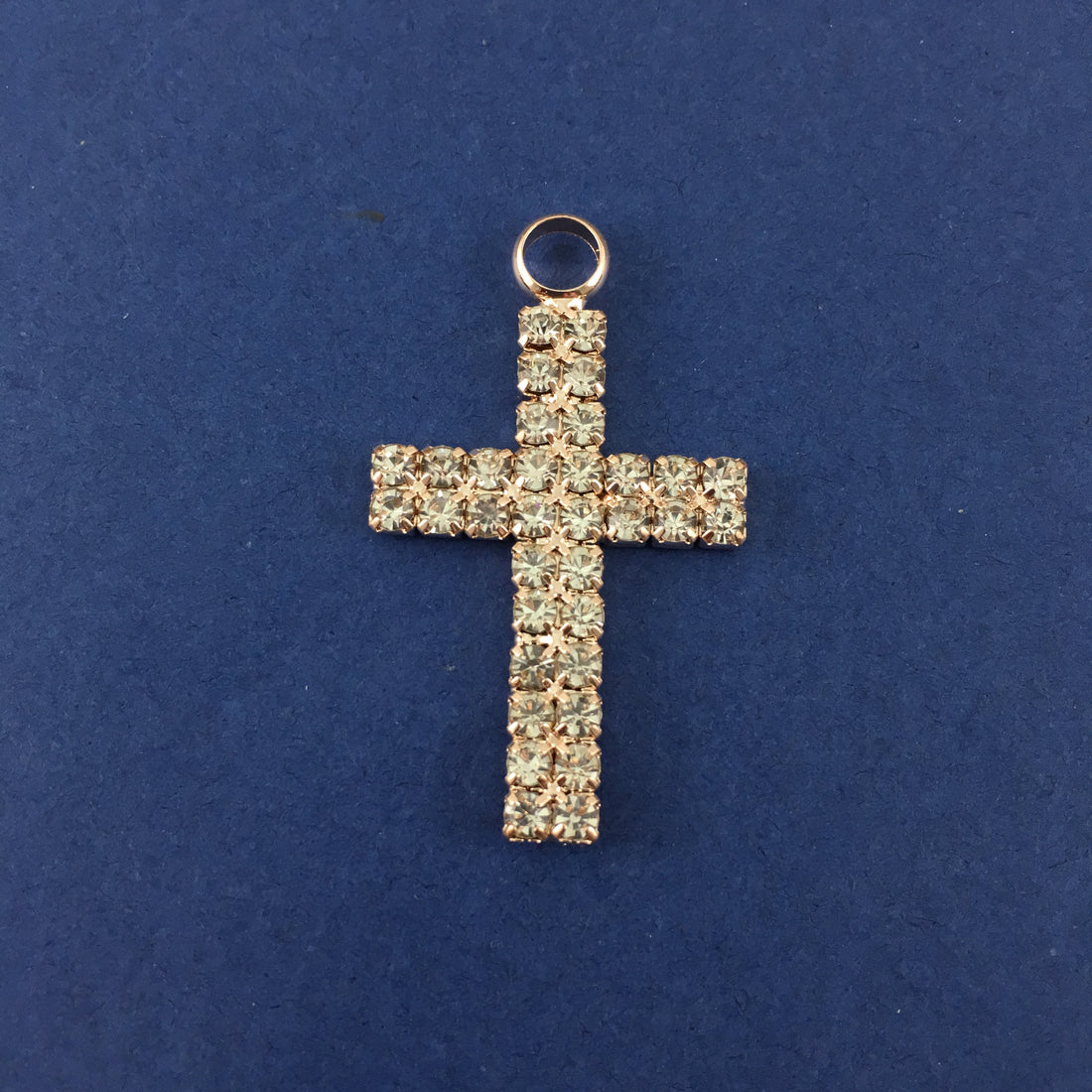 Two Row Small Rhinestone Rose Gold Cross Charm | Bellaire Wholesale