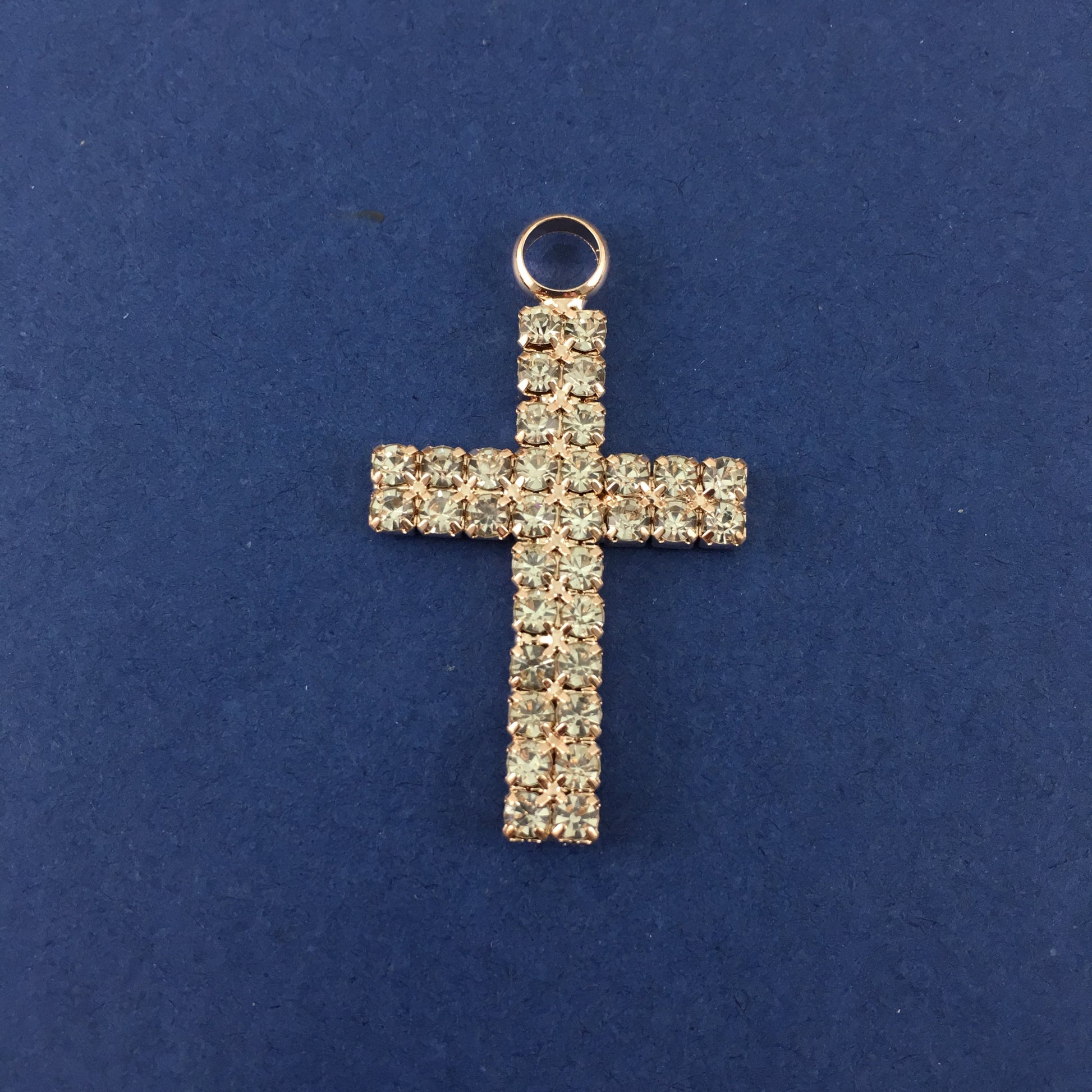 Two Row Small Rhinestone Rose Gold Cross Charm | Bellaire Wholesale