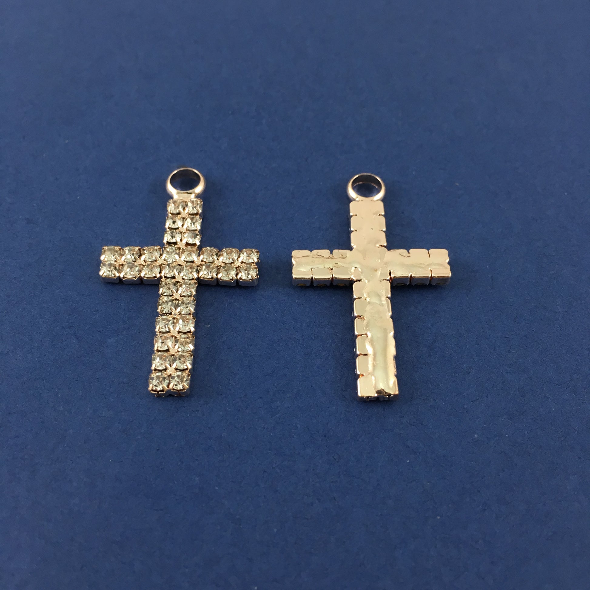 Two Row Small Rhinestone Rose Gold Cross Charm | Bellaire Wholesale