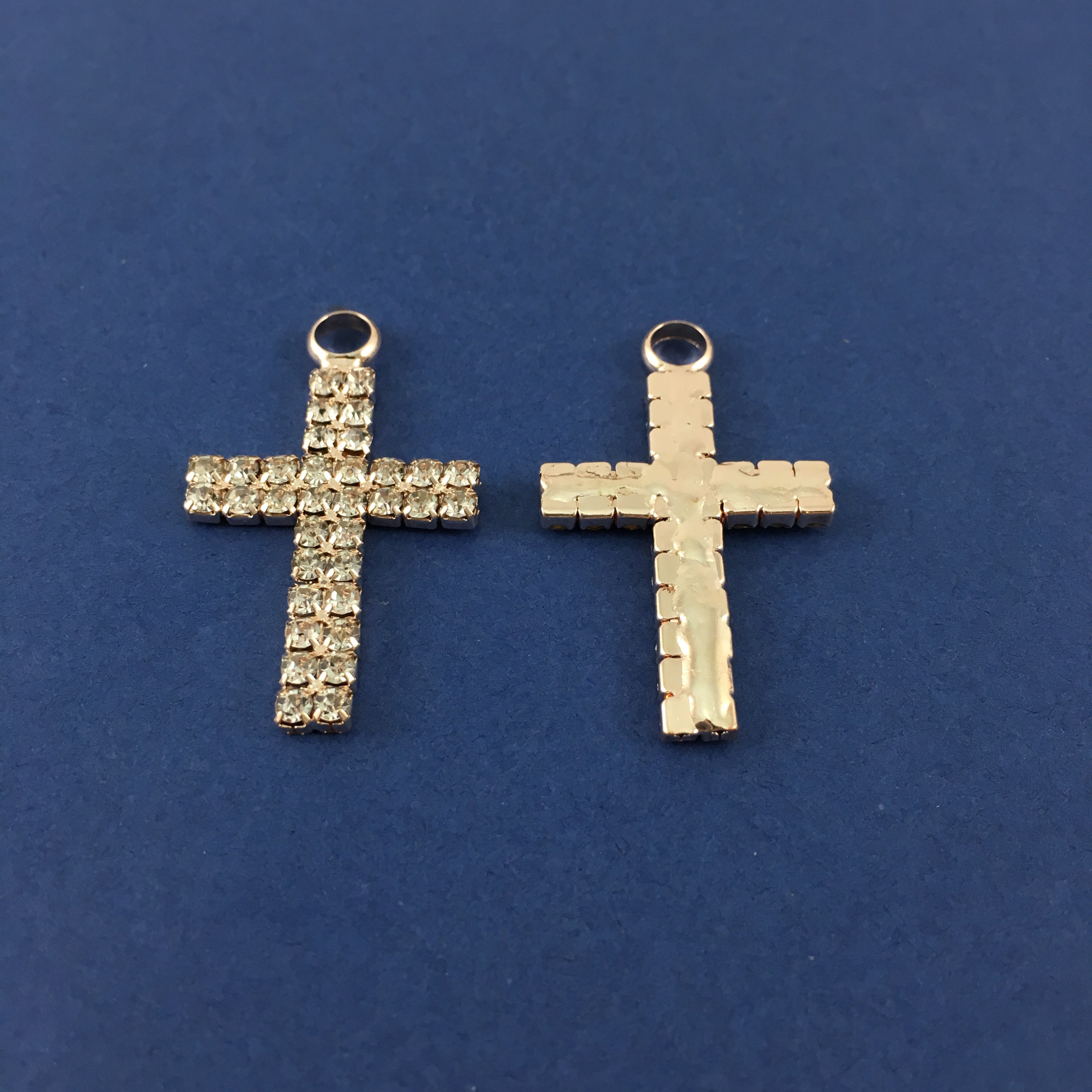 Two Row Small Rhinestone Rose Gold Cross Charm | Bellaire Wholesale