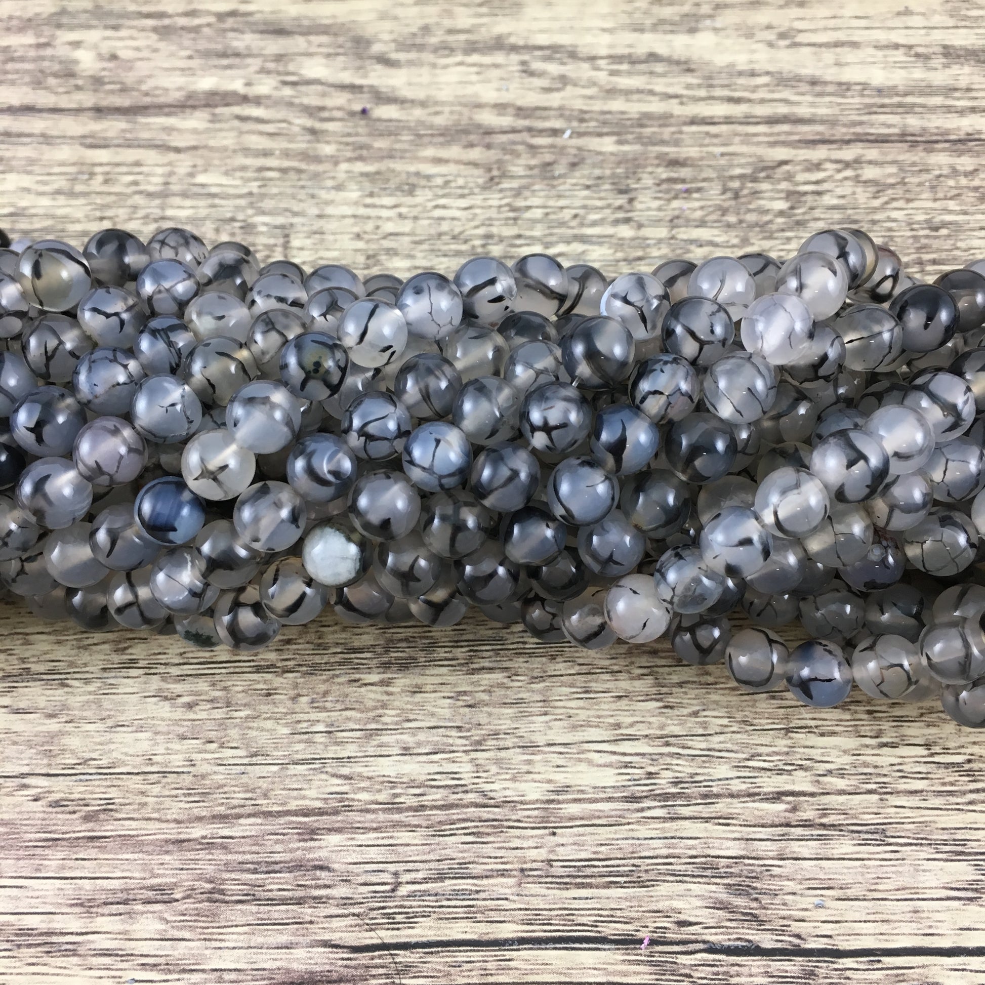 6mm Black Dragon Agate Beads | Bellaire Wholesale