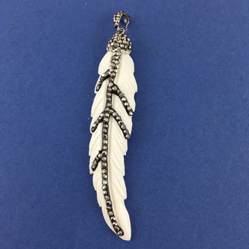 Bone Color Leaf Shape Pave Pendant | Bellaire Wholesale