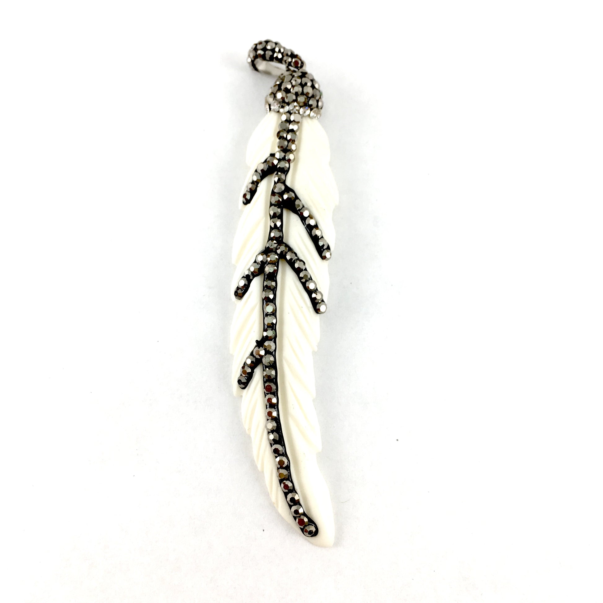 Bone Color Leaf Shape Pave Pendant | Bellaire Wholesale