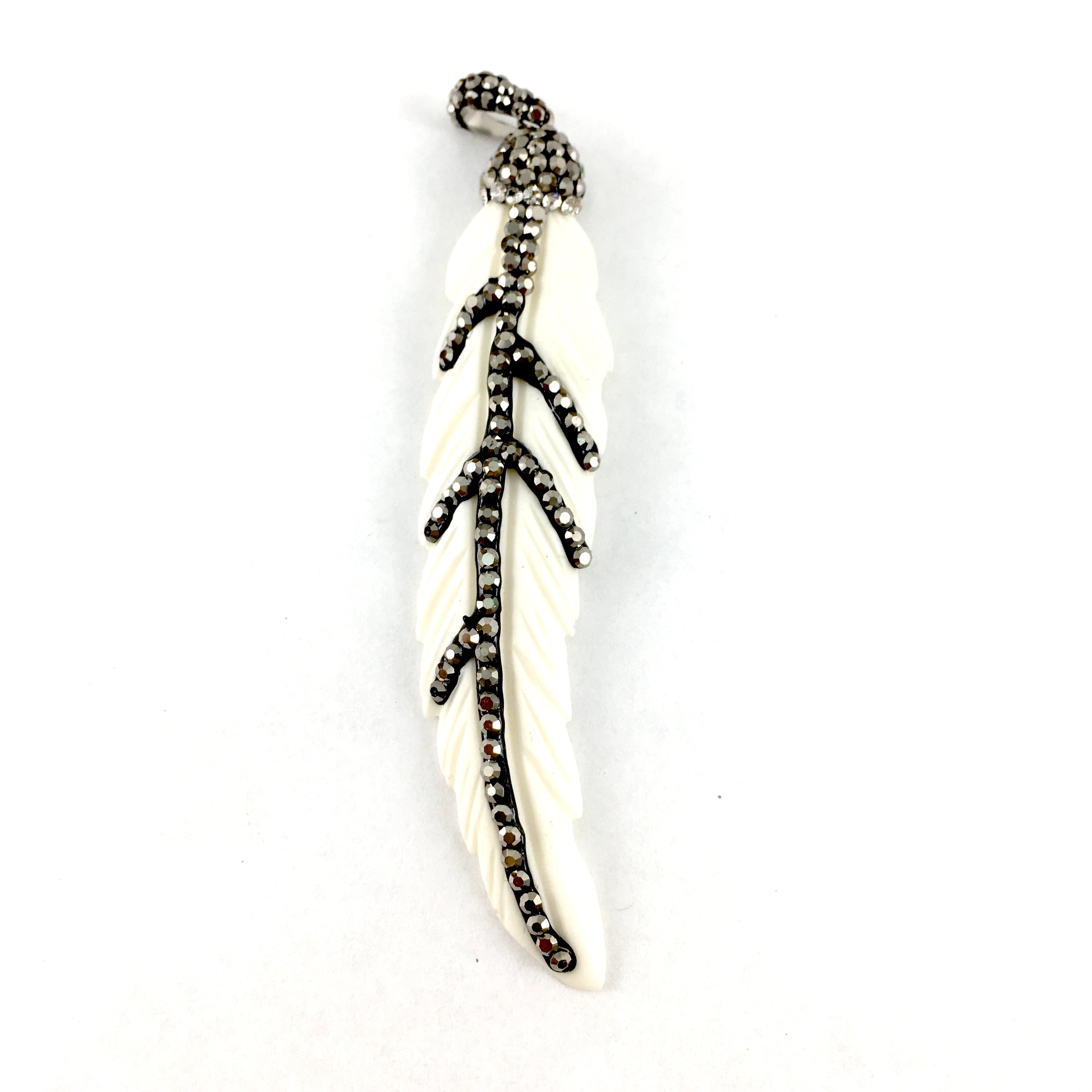 Bone Color Leaf Shape Pave Pendant | Bellaire Wholesale