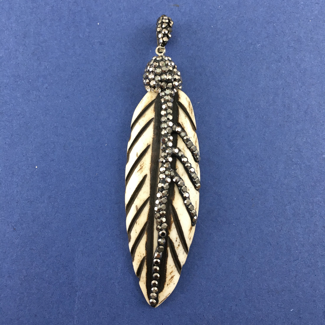 Bone Color Leaf Shape Pave Pendant | Bellaire Wholesale