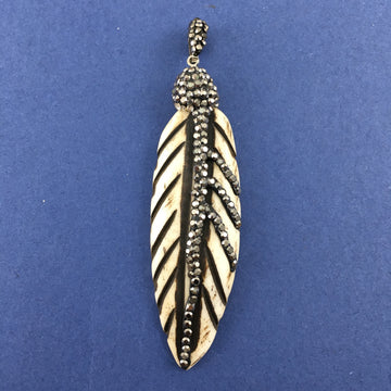 Bone Color Leaf Shape Pave Pendant | Bellaire Wholesale