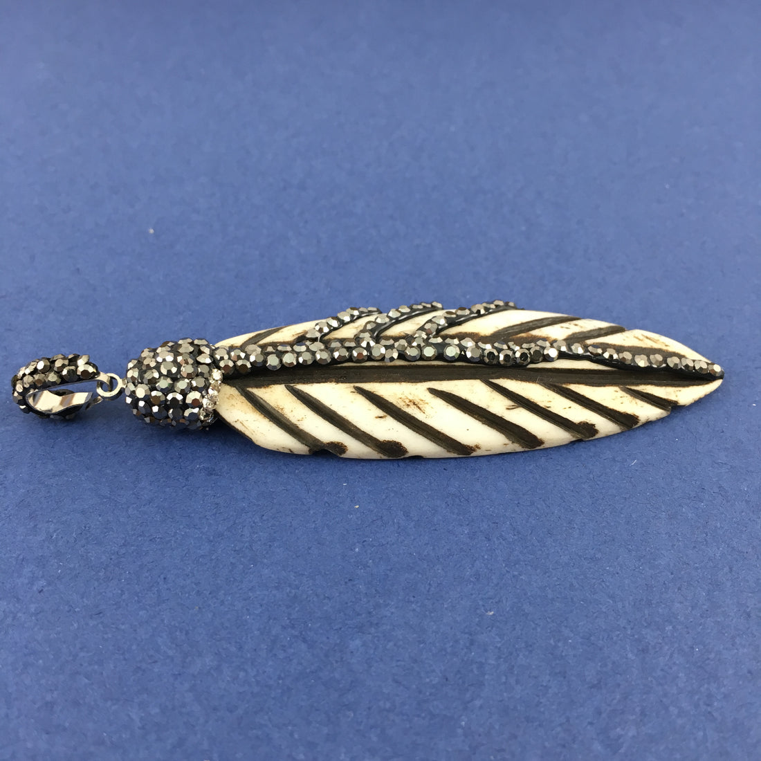 Bone Color Leaf Shape Pave Pendant | Bellaire Wholesale