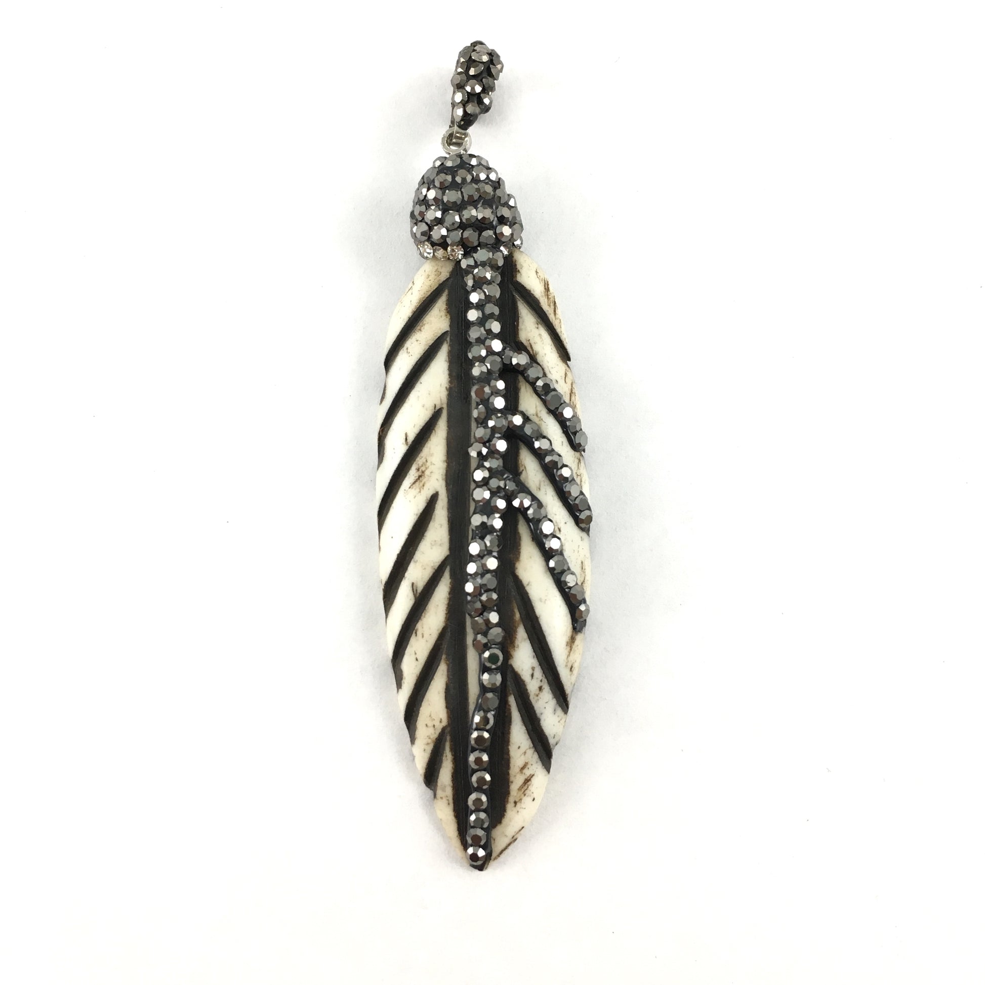 Bone Color Leaf Shape Pave Pendant | Bellaire Wholesale