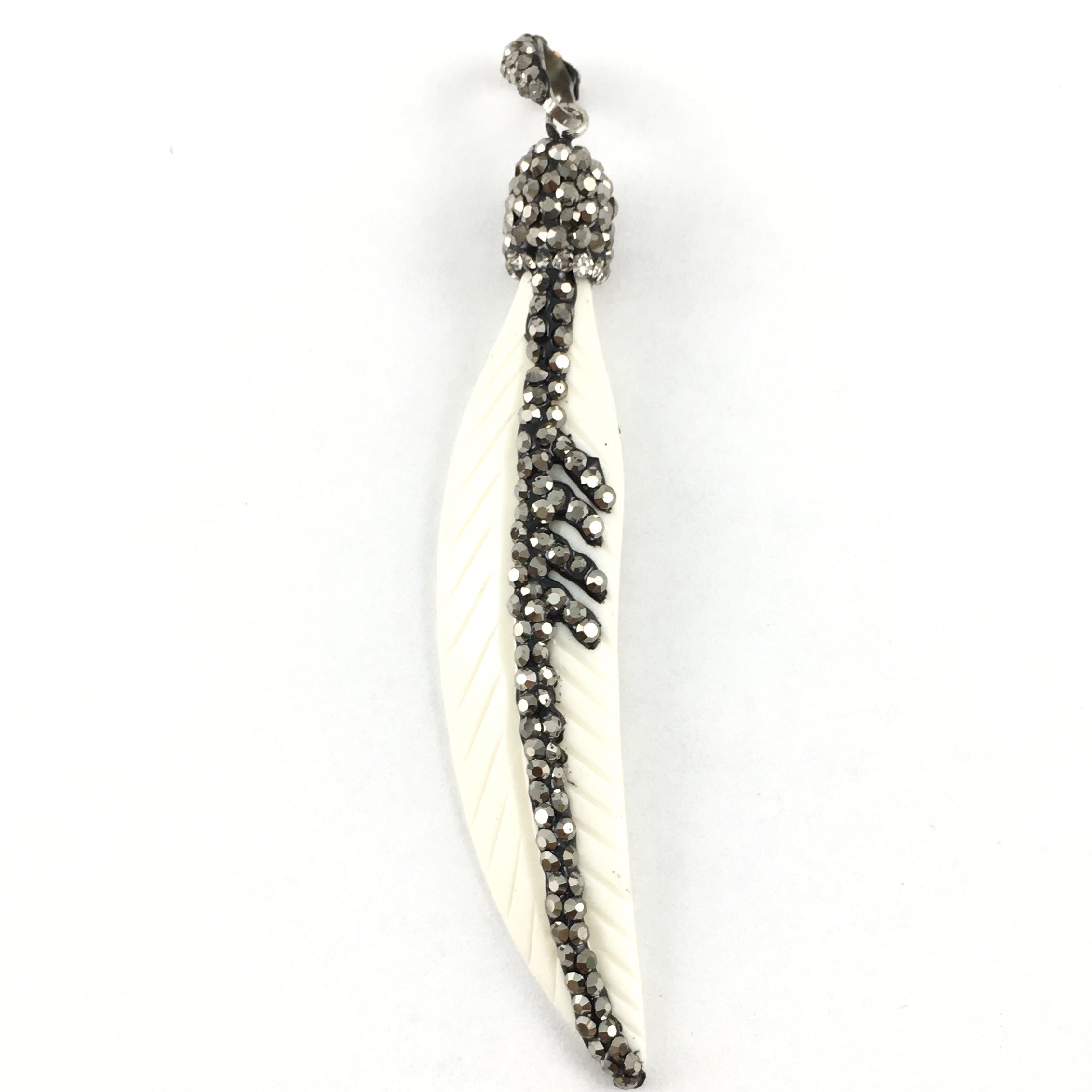 Bone Color Leaf Shape Pave Pendant | Bellaire Wholesale