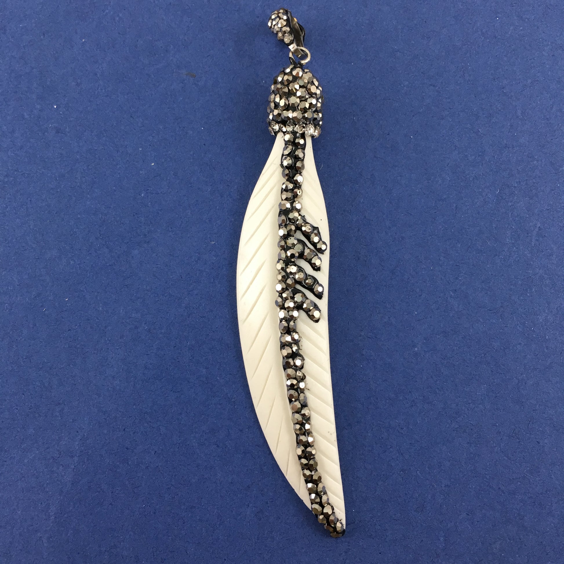 Bone Color Leaf Shape Pave Pendant | Bellaire Wholesale