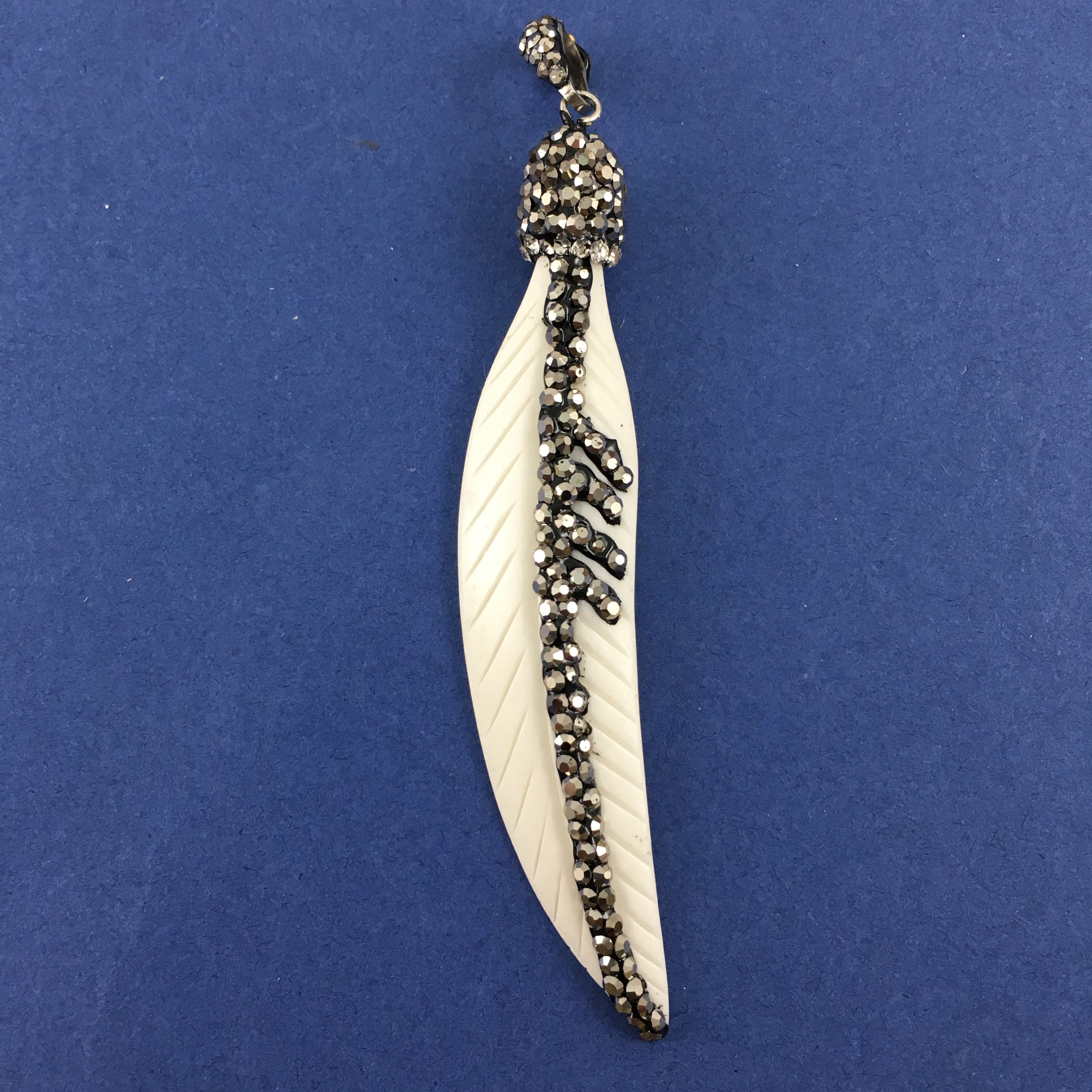 Bone Color Leaf Shape Pave Pendant | Bellaire Wholesale