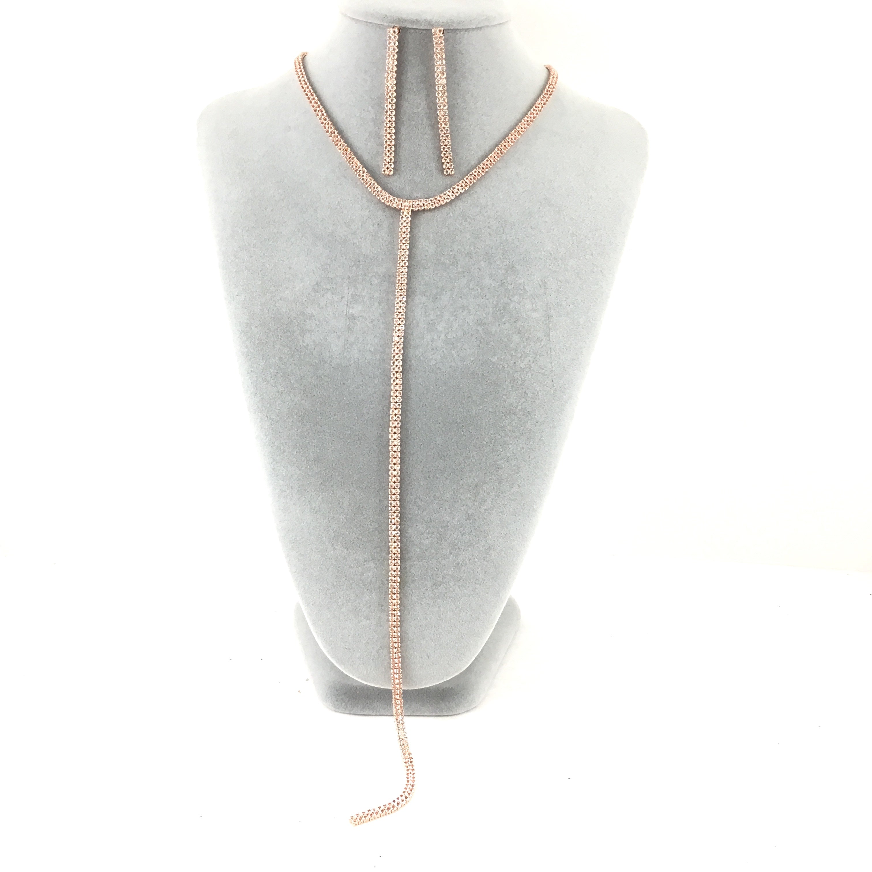 Rose Gold 2 Row Rhinestone Necklace | Bellaire Wholesale
