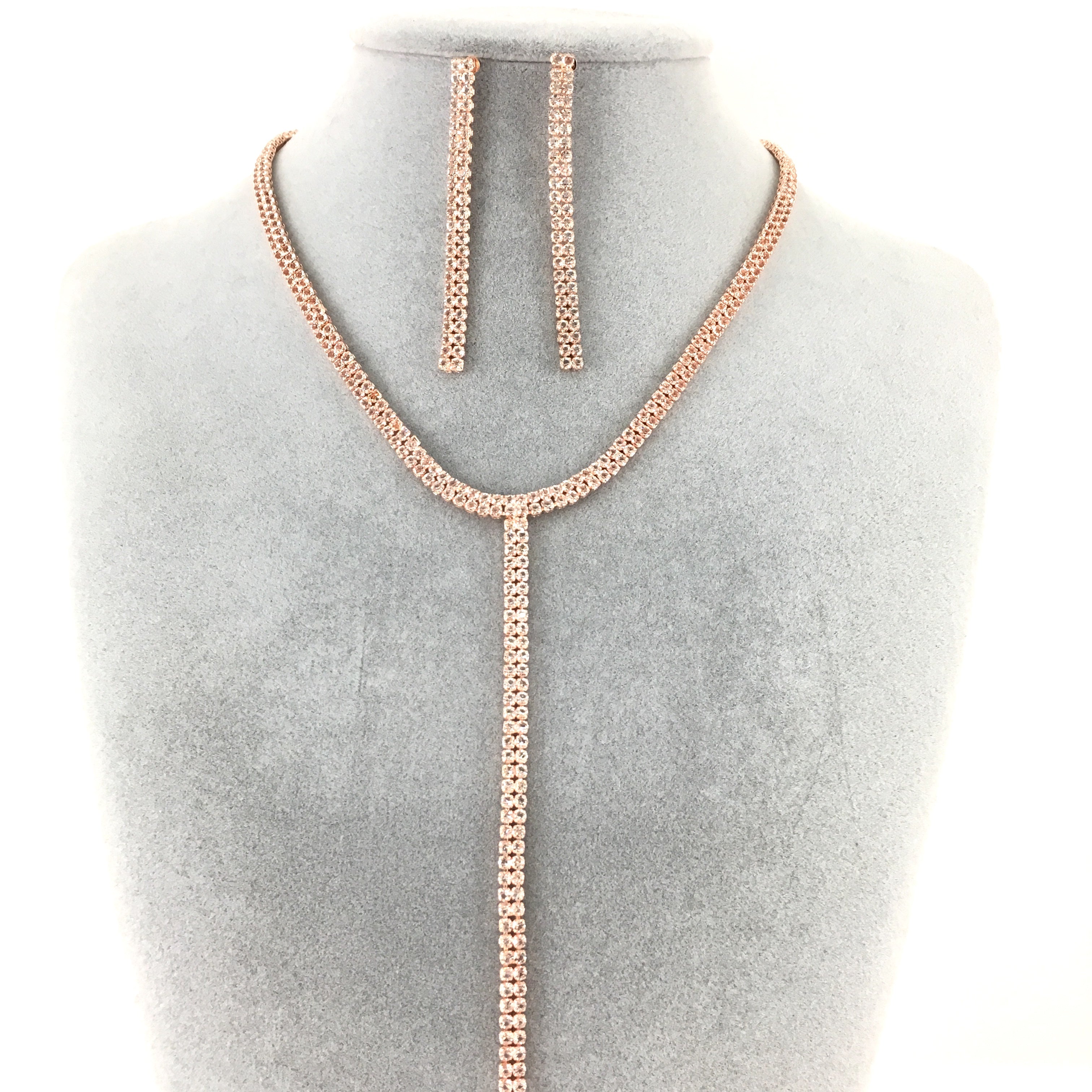 Rose Gold 2 Row Rhinestone Necklace | Bellaire Wholesale