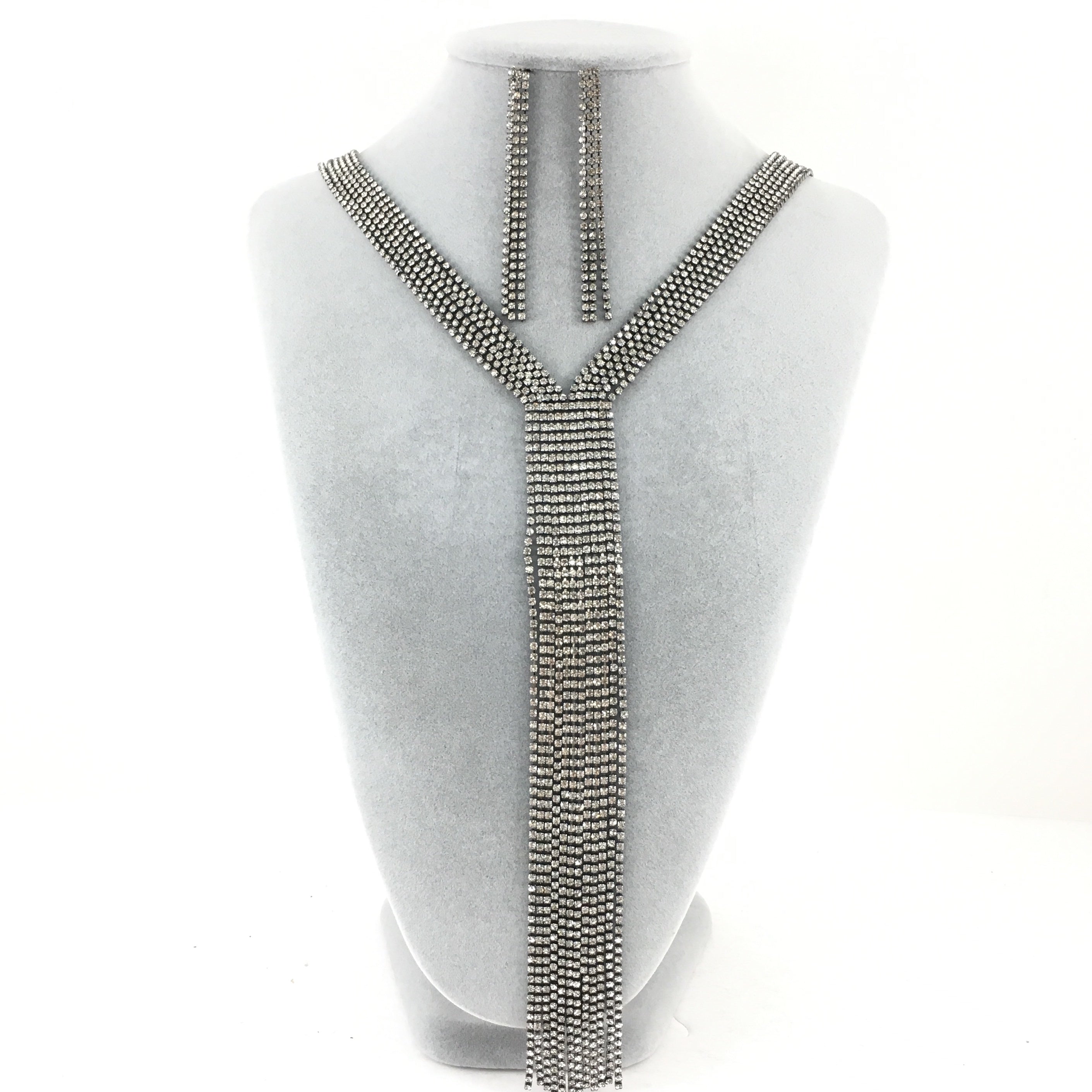 Gunmetal 6 Row Rhinestone Necklace | Bellaire Wholesale