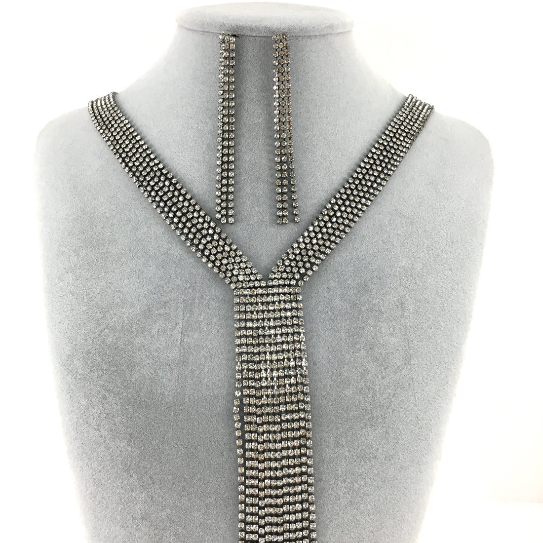 Gunmetal 6 Row Rhinestone Necklace | Bellaire Wholesale