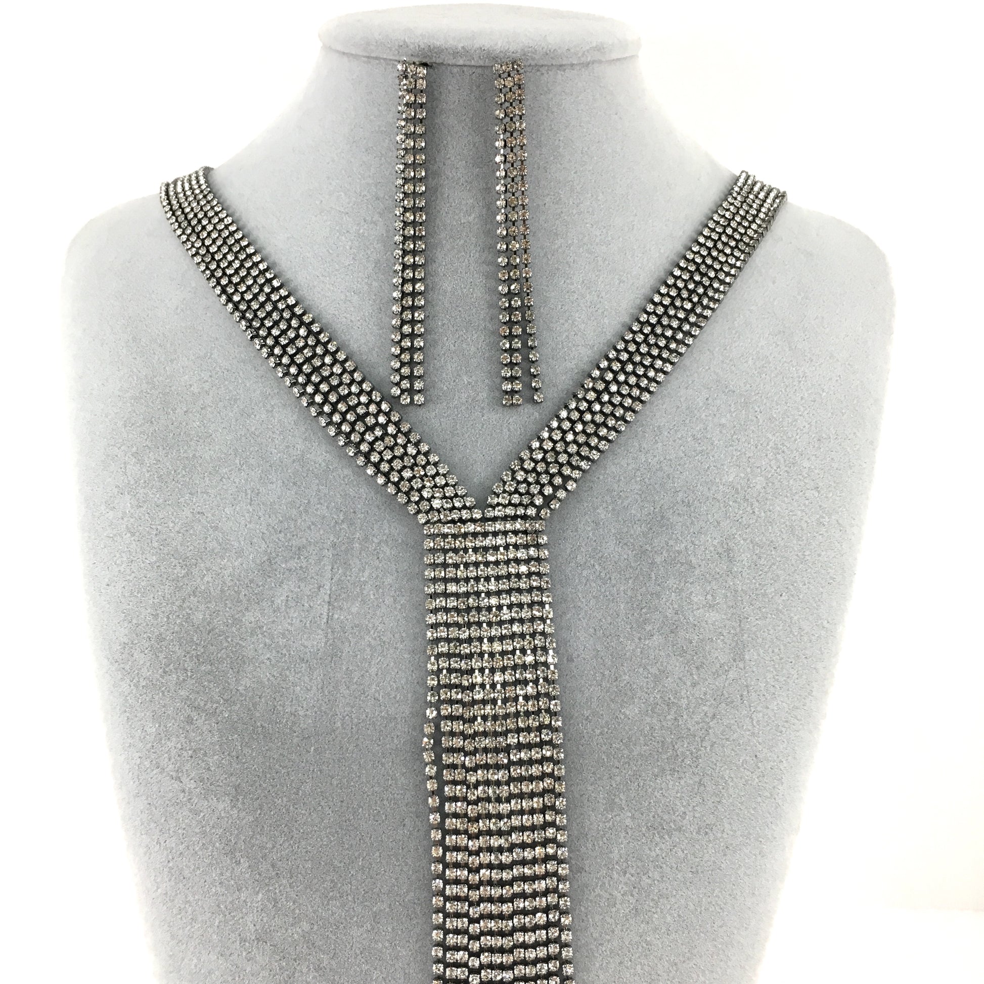 Gunmetal 6 Row Rhinestone Necklace | Bellaire Wholesale