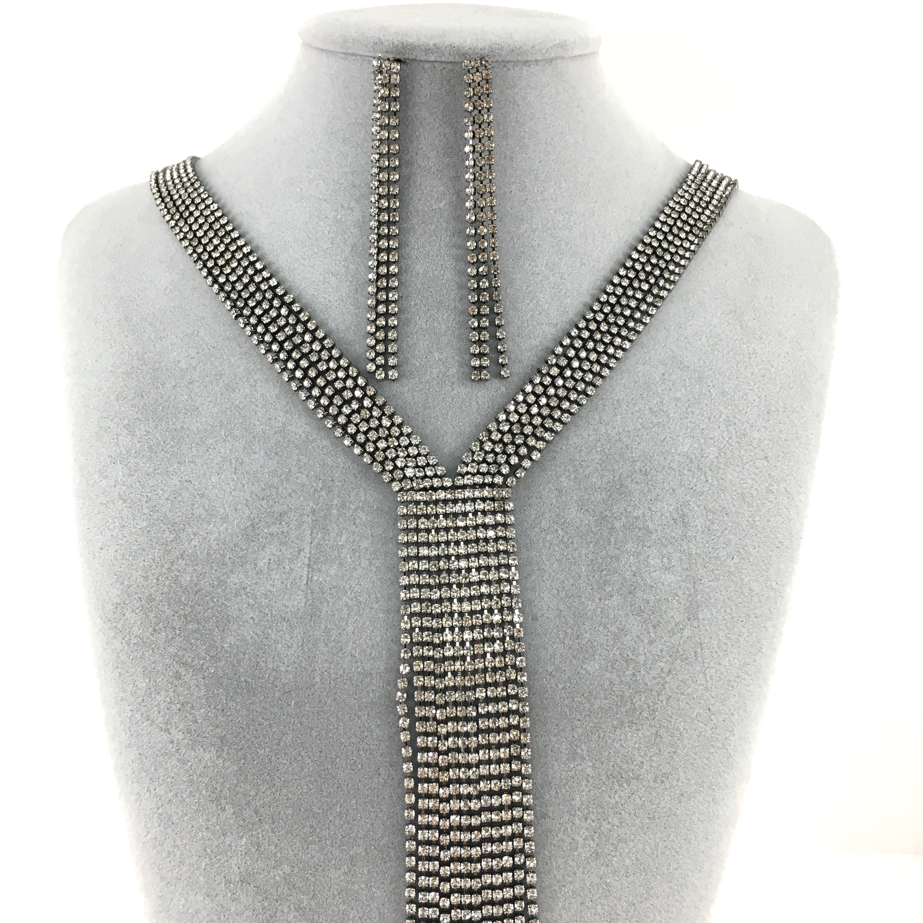 Gunmetal 6 Row Rhinestone Necklace | Bellaire Wholesale