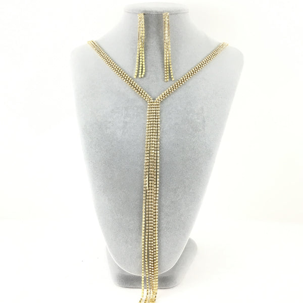 Gold 3 Row Rhinestone Necklace | Bellaire Wholesale