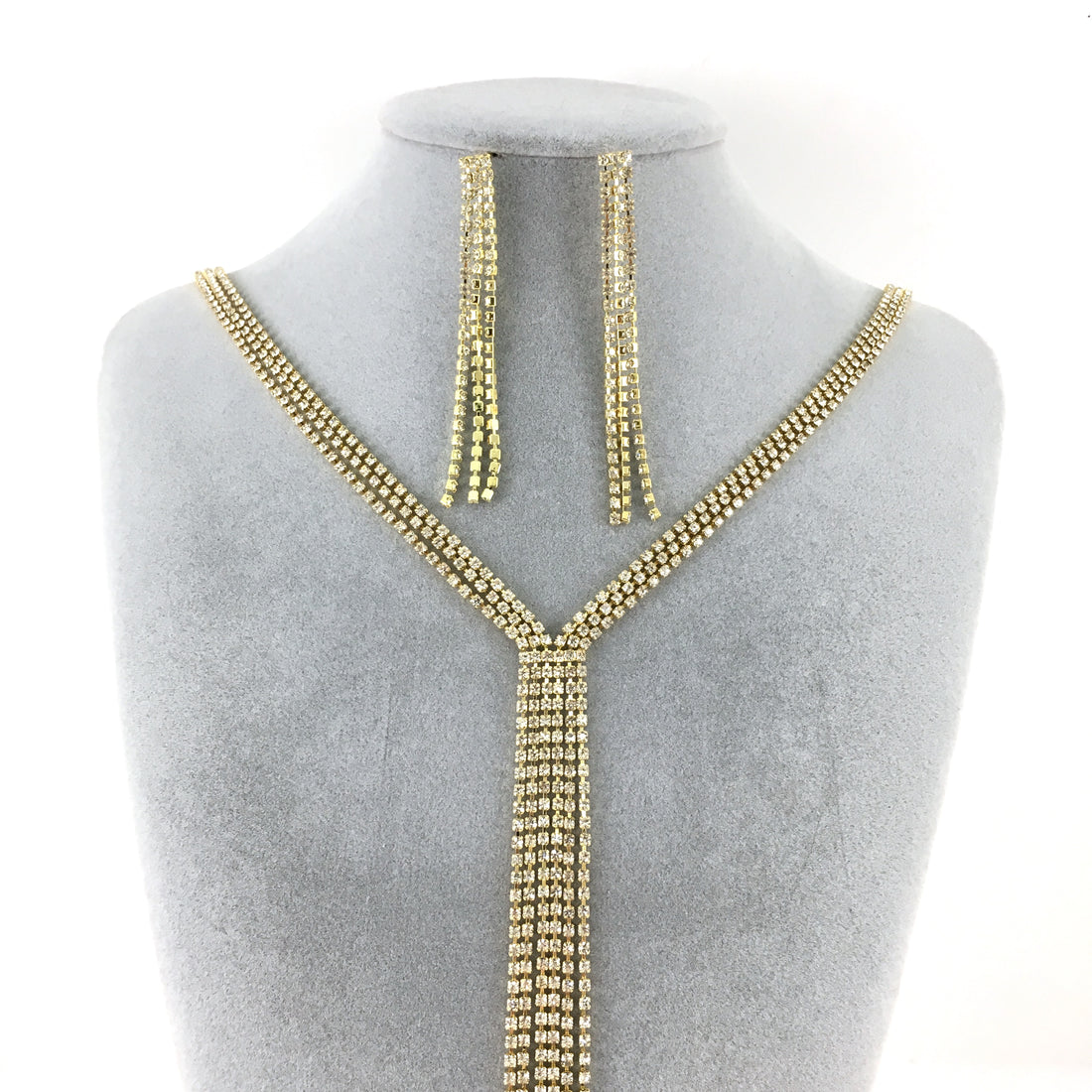 Gold 3 Row Rhinestone Necklace | Bellaire Wholesale