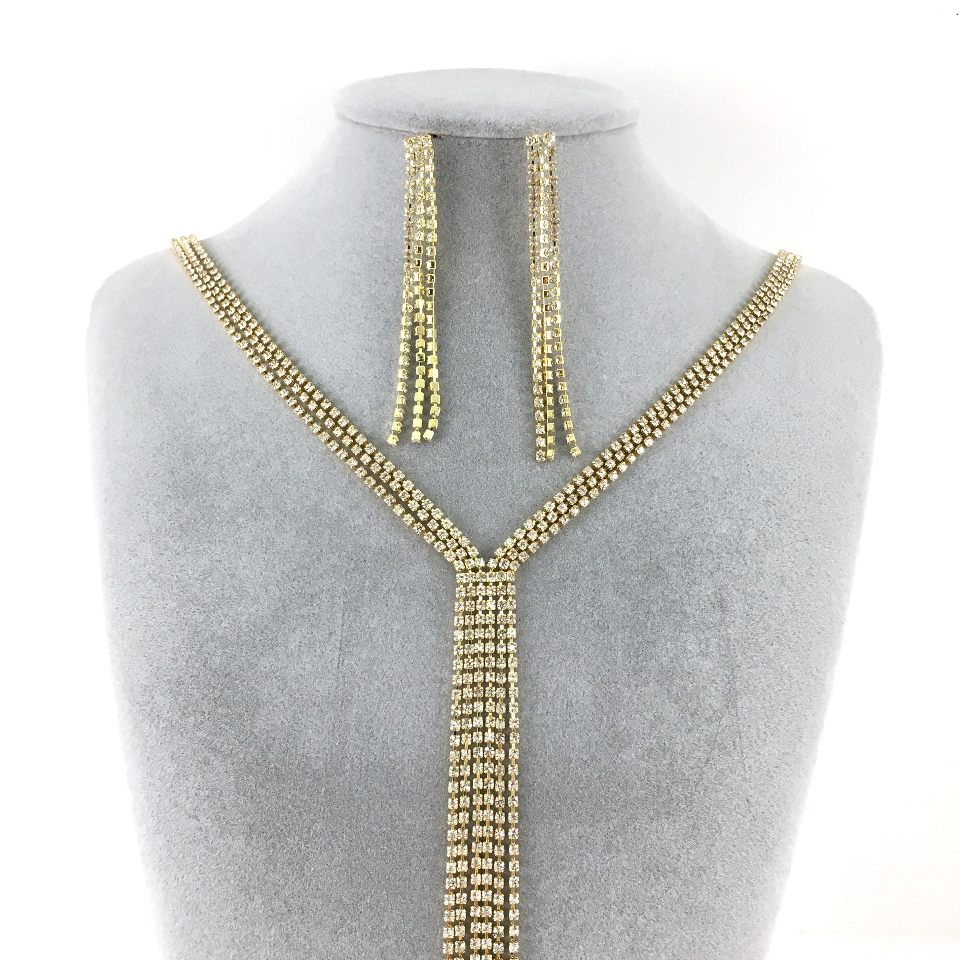 Gold 3 Row Rhinestone Necklace | Bellaire Wholesale