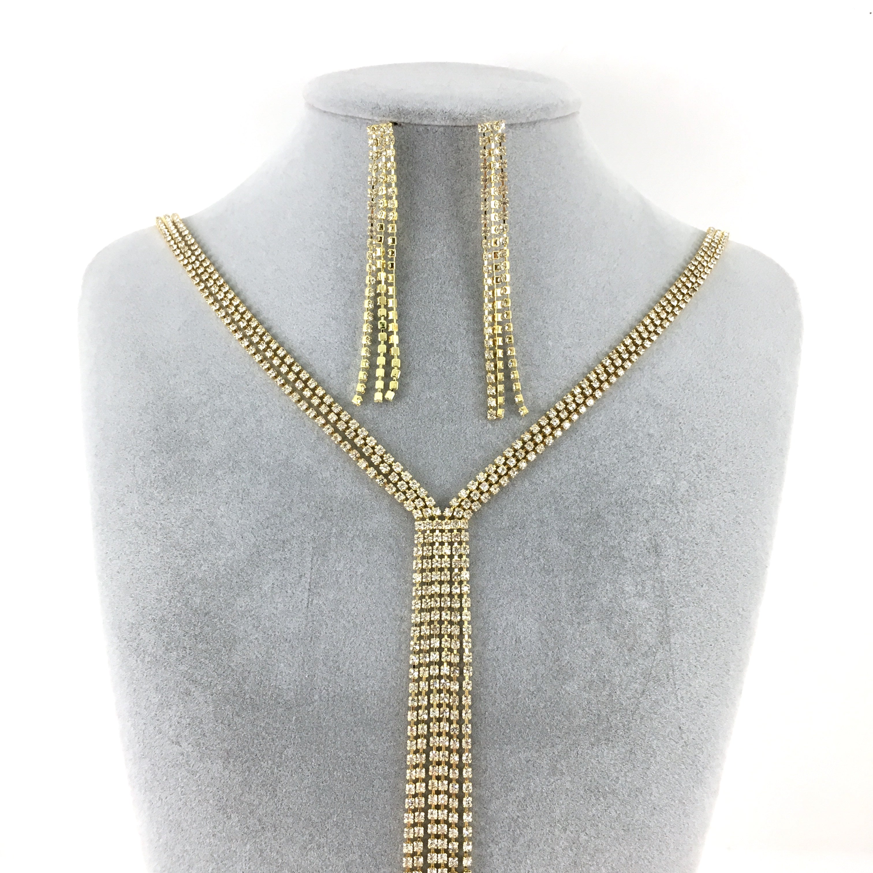 Gold 3 Row Rhinestone Necklace | Bellaire Wholesale