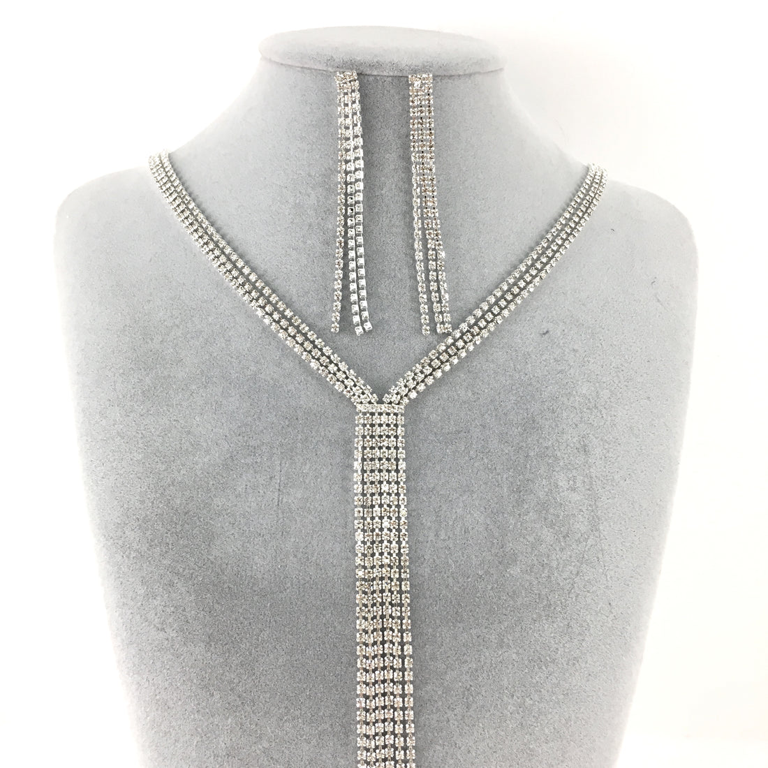 Silver 3 Row Rhinestone Necklace | Bellaire Wholesale