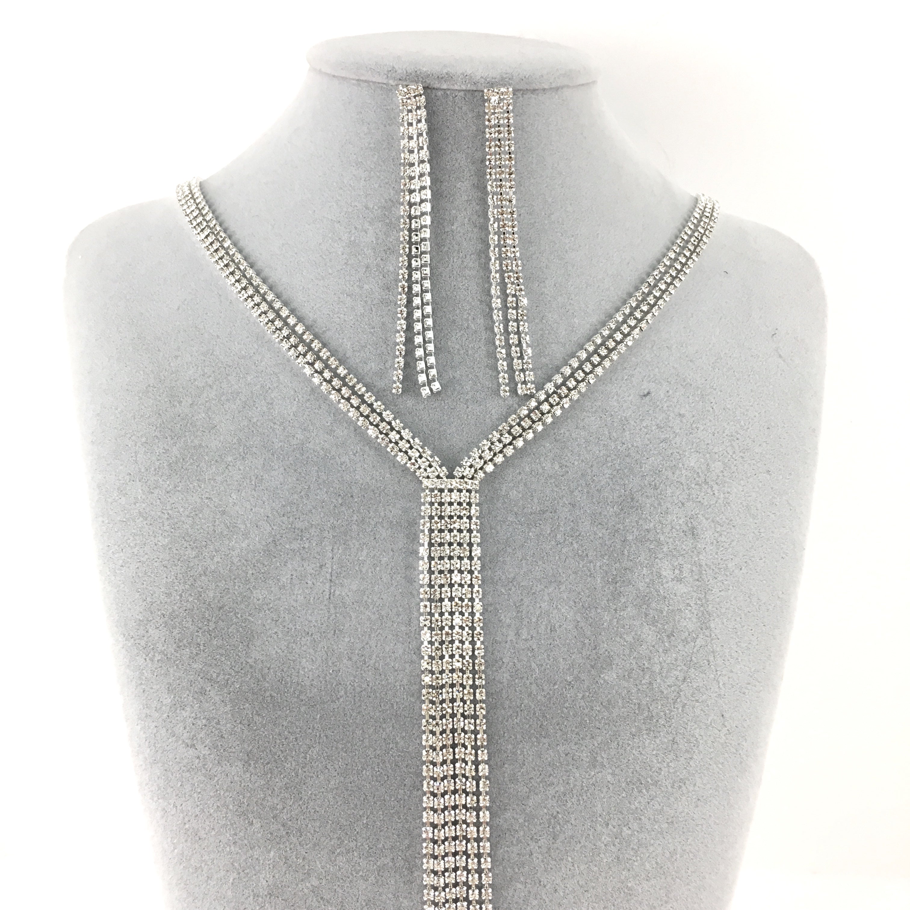 Silver 3 Row Rhinestone Necklace | Bellaire Wholesale