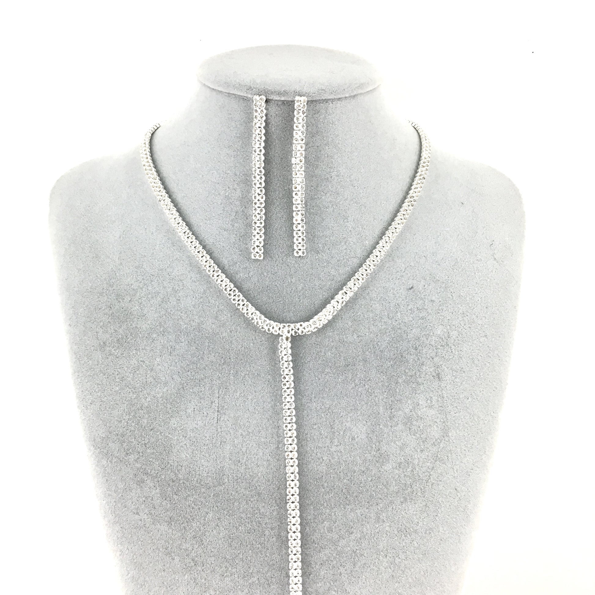 Silver 2 Row Rhinestone Necklace | Bellaire Wholesale
