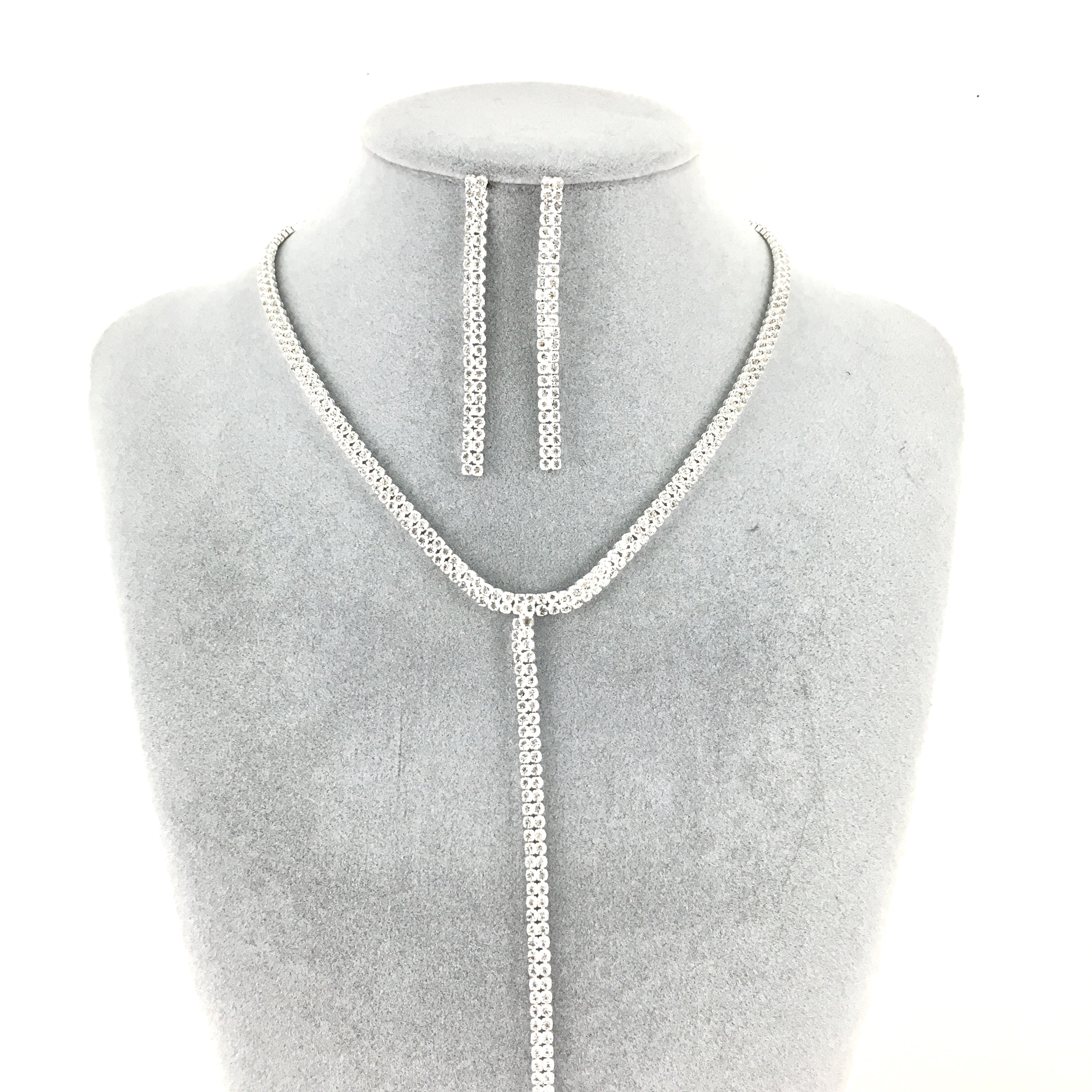 Silver 2 Row Rhinestone Necklace | Bellaire Wholesale