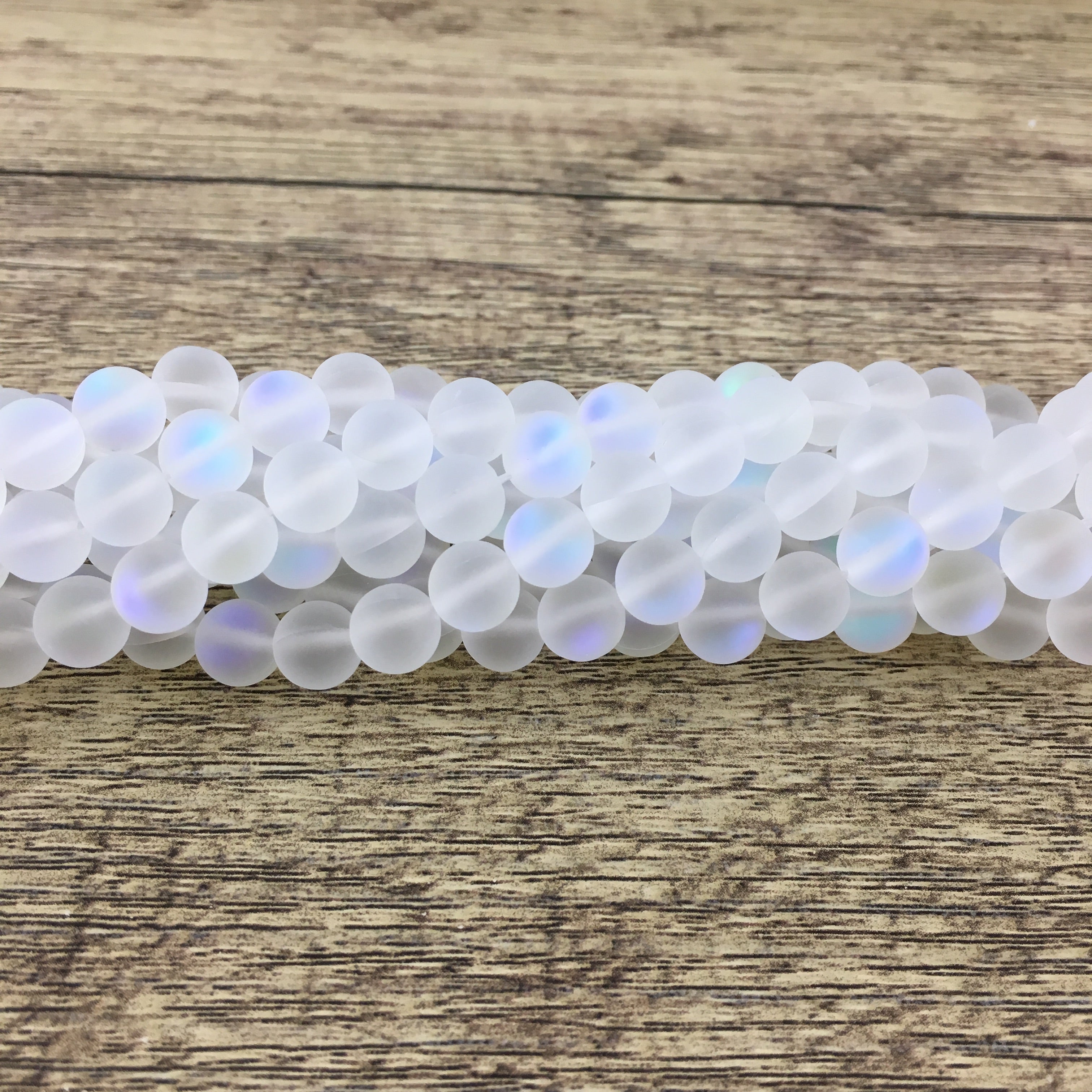 6mm Frosted Clear Mystic Aura Beads | Bellaire Wholesale