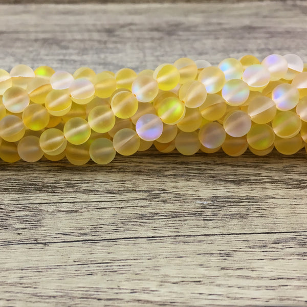 8mm Matte Yellow Mystic Aura Beads | Bellaire Wholesale