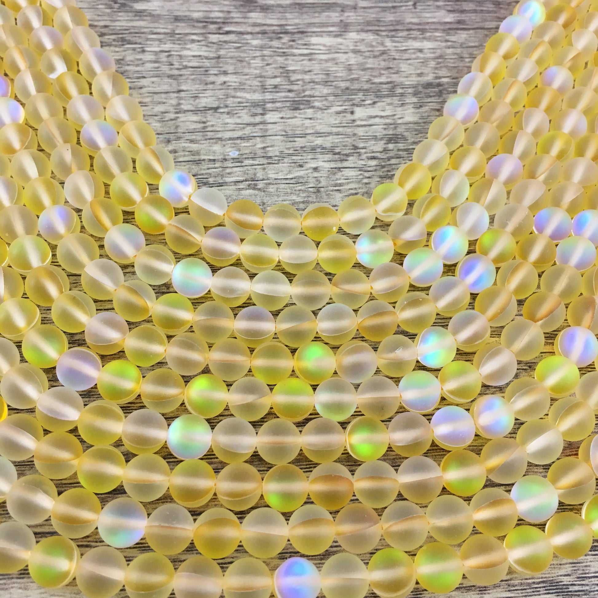 8mm Matte Yellow Mystic Aura Beads | Bellaire Wholesale