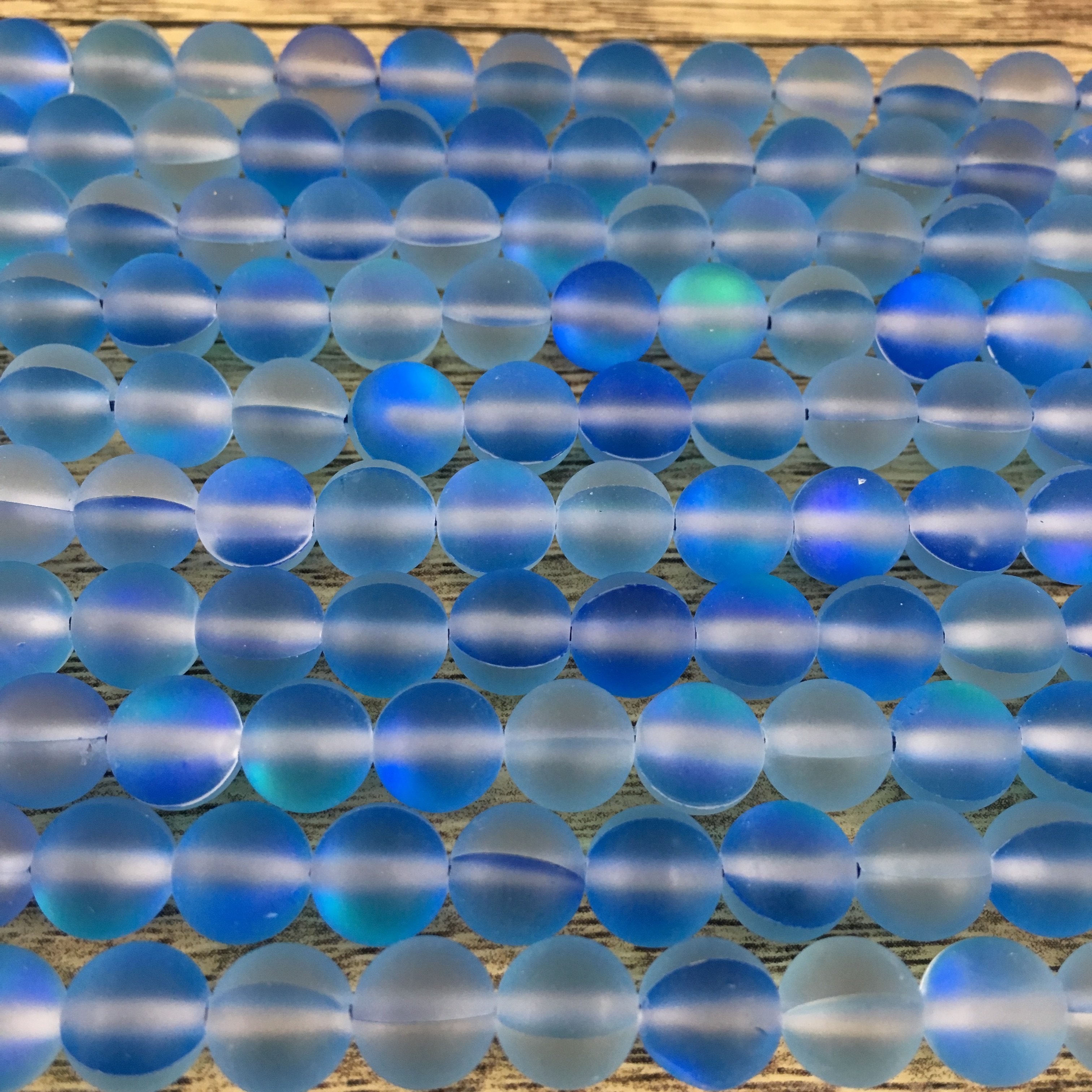 10mm Frosted Blue Mystic Aura Beads | Bellaire Wholesale