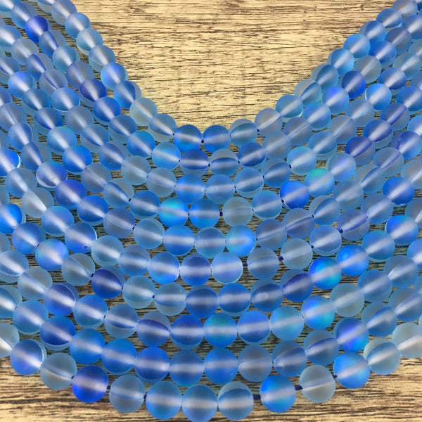 10mm Frosted Blue Mystic Aura Beads | Bellaire Wholesale