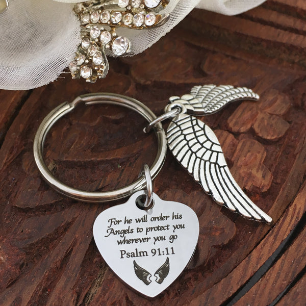 For all he will order Psalm 91:11 Custom Keychain | Bellaire Wholesale