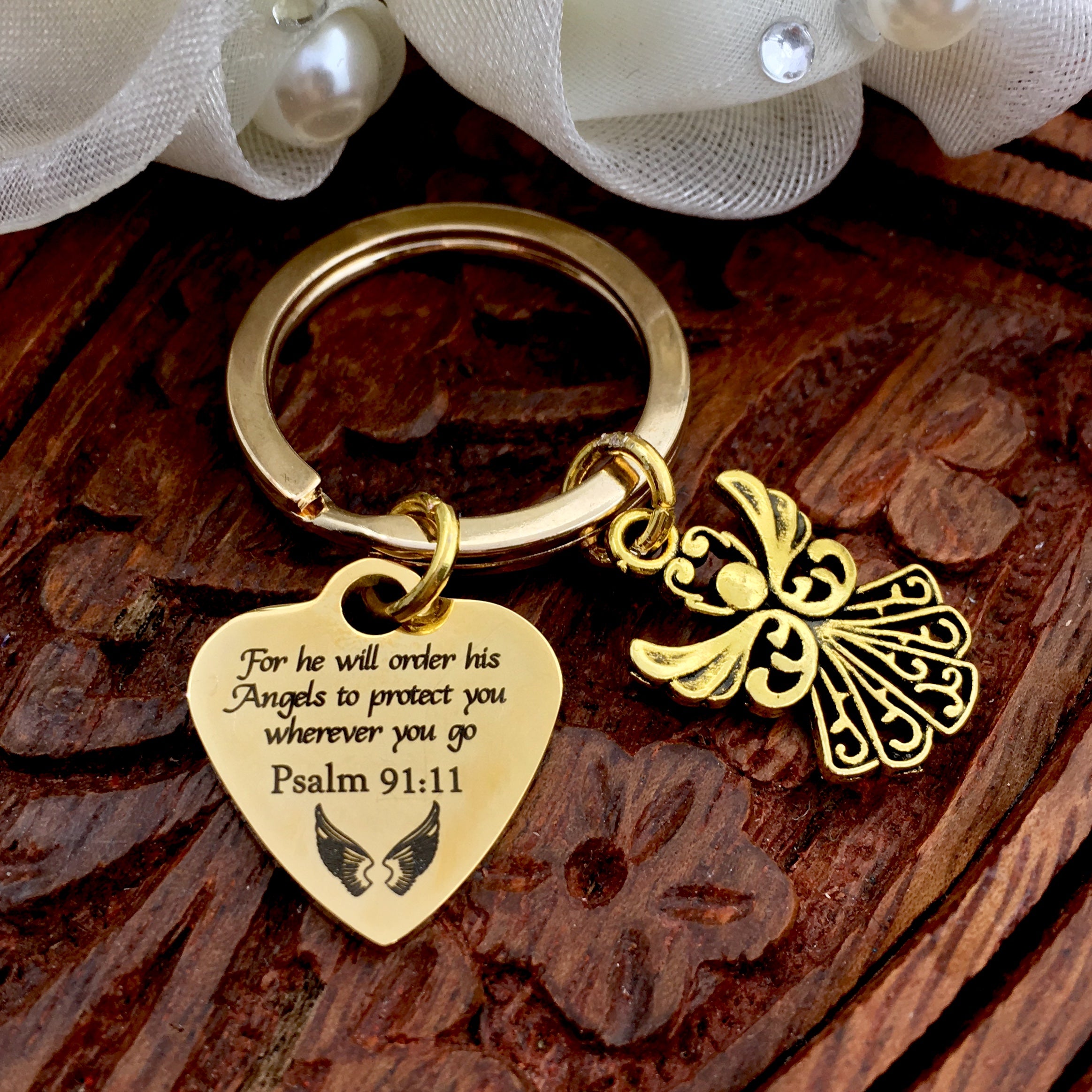 For all he will order Psalm 91:11 Custom Keychain | Bellaire Wholesale