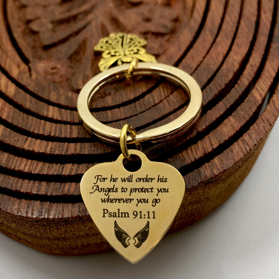 For all he will order Psalm 91:11 Custom Keychain | Bellaire Wholesale