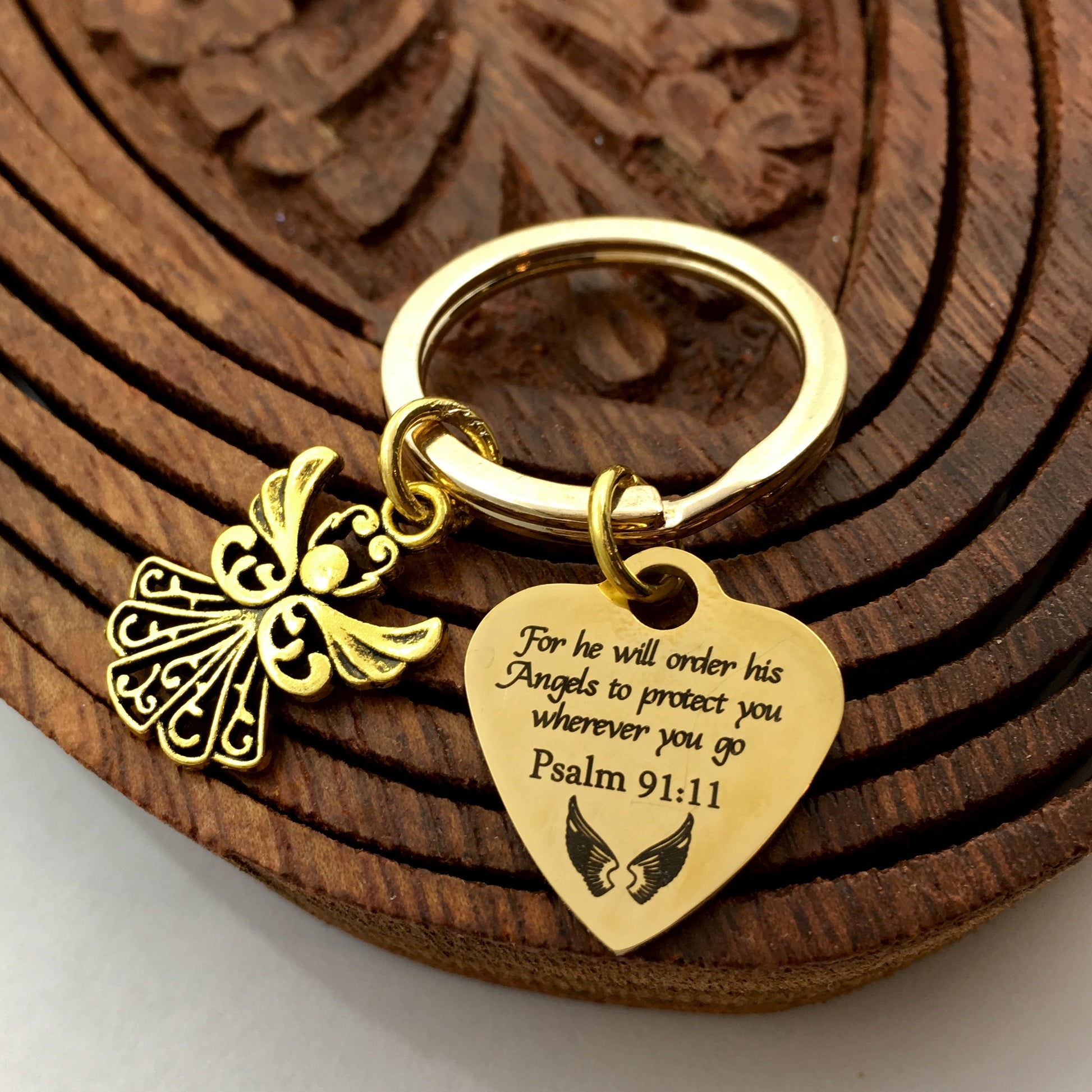 For all he will order Psalm 91:11 Custom Keychain | Bellaire Wholesale