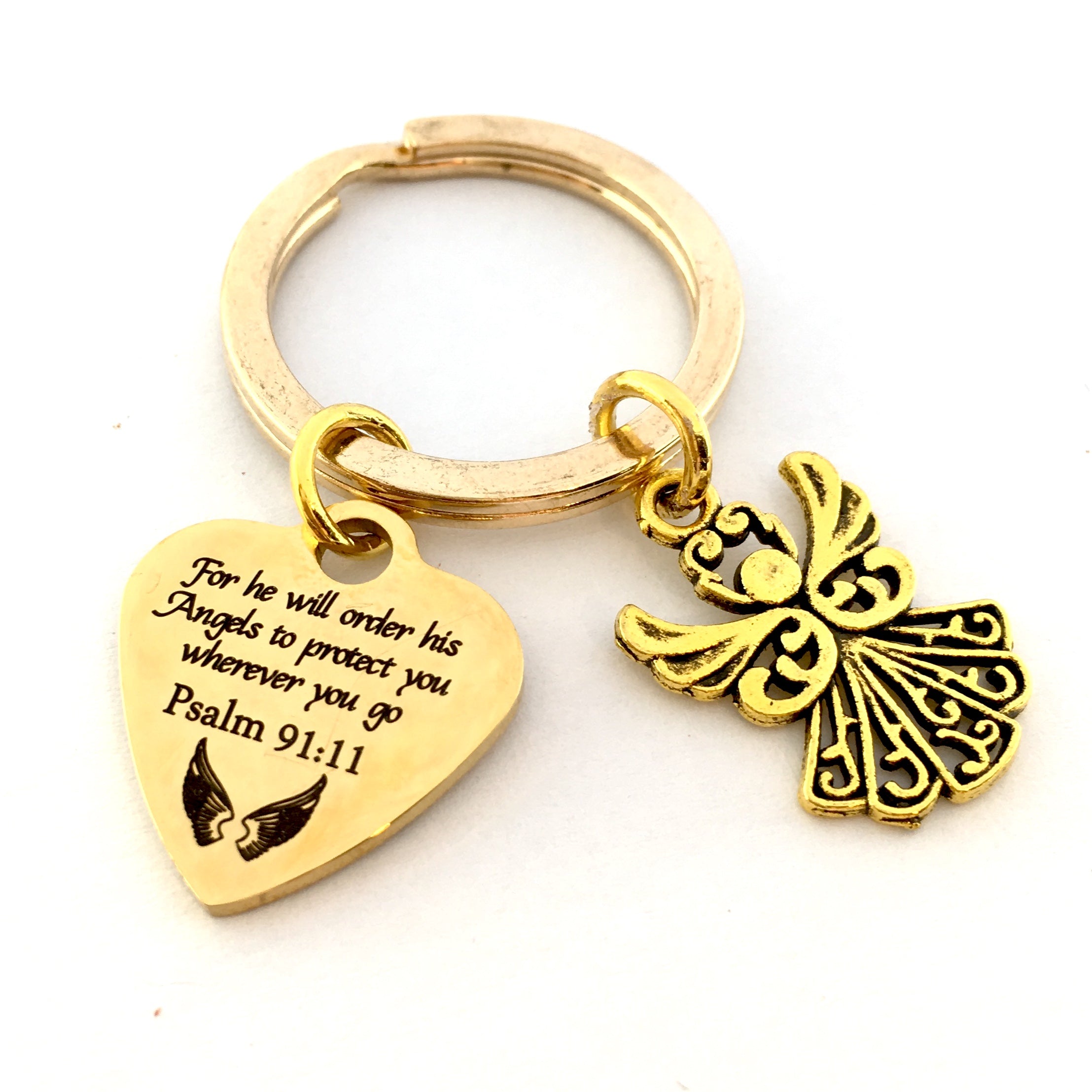 For all he will order Psalm 91:11 Custom Keychain | Bellaire Wholesale