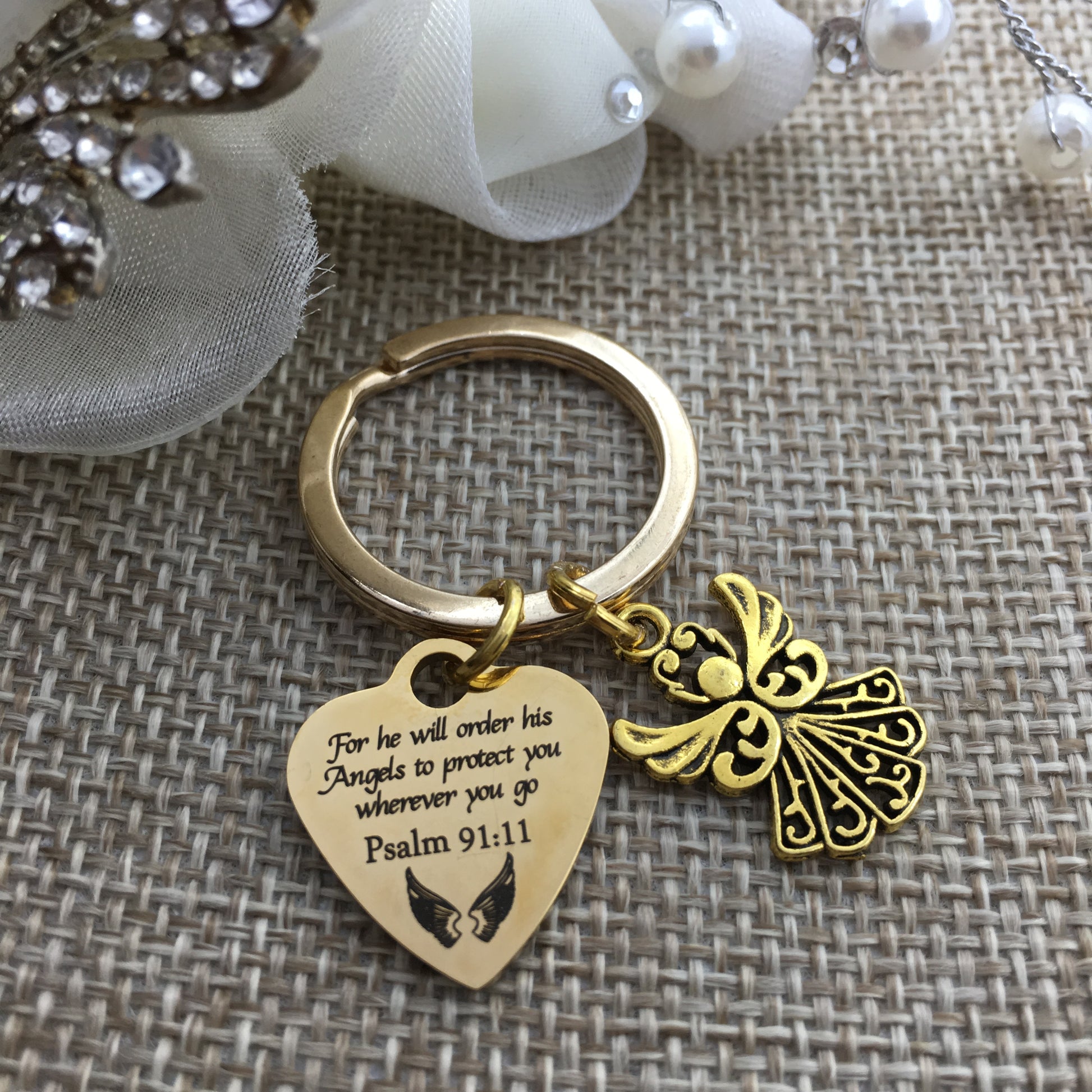 For all he will order Psalm 91:11 Custom Keychain | Bellaire Wholesale